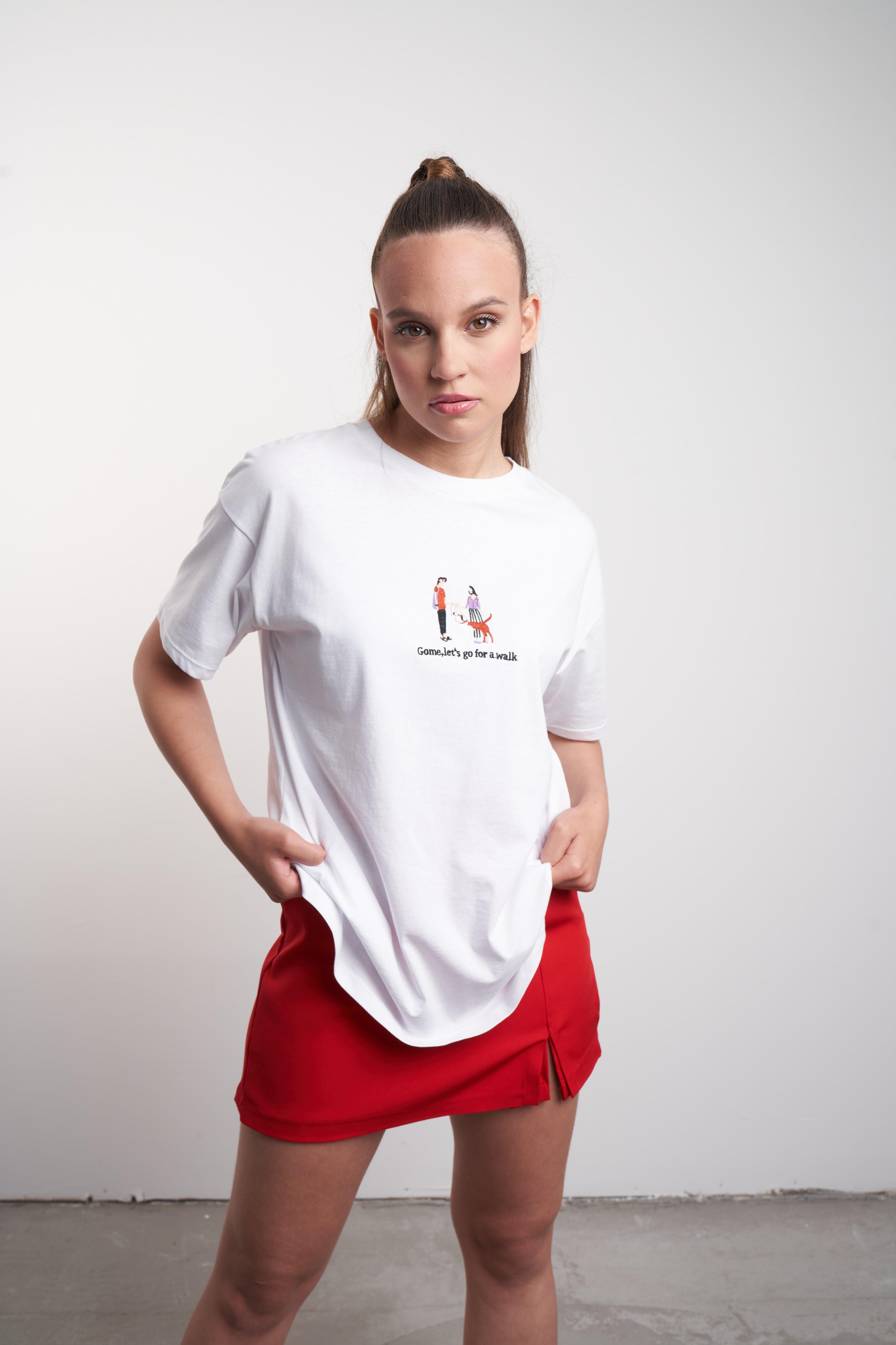 Nakış Baskılı T-shirt Beyaz
