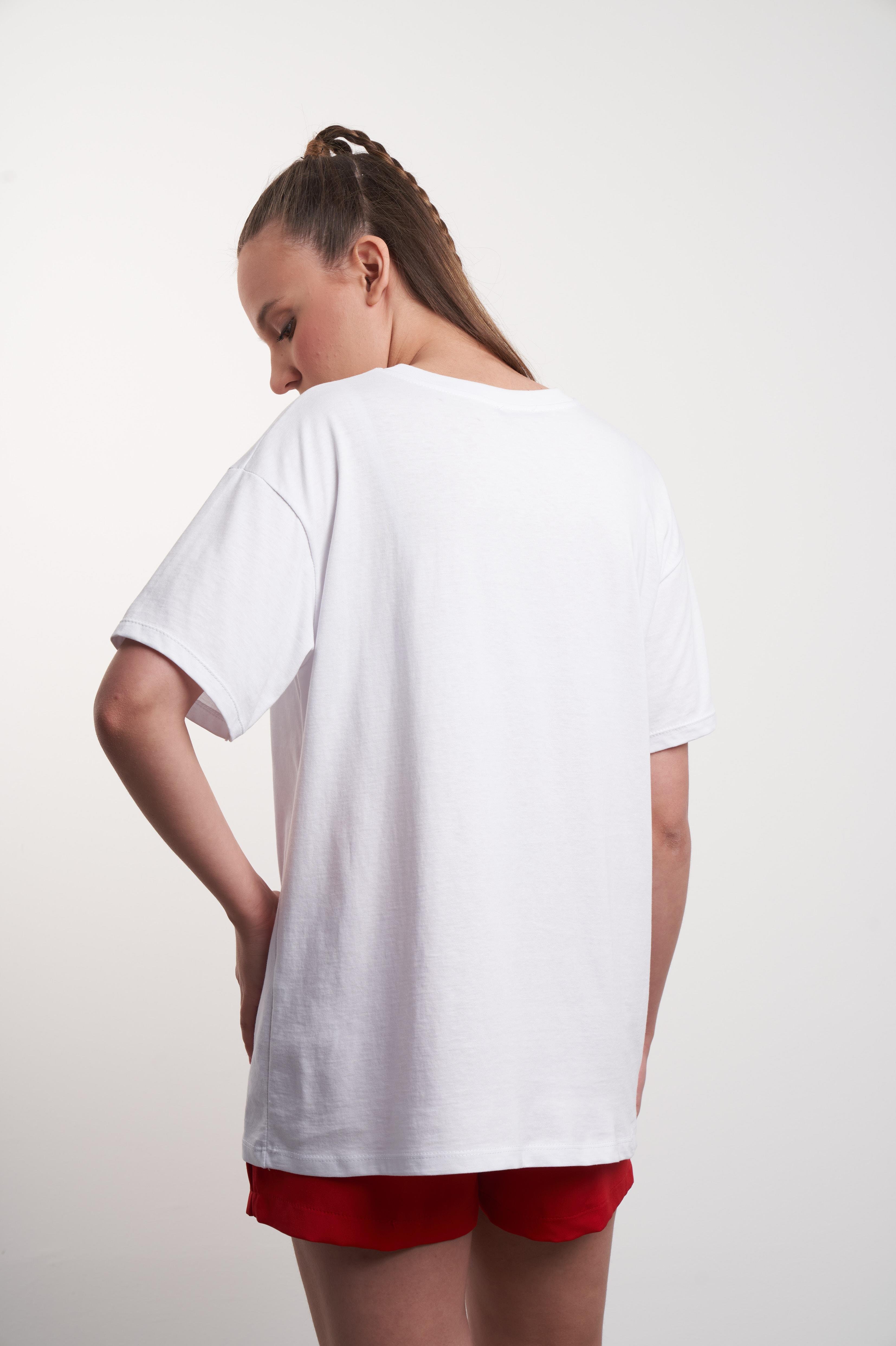 Nakış Baskılı T-shirt Beyaz