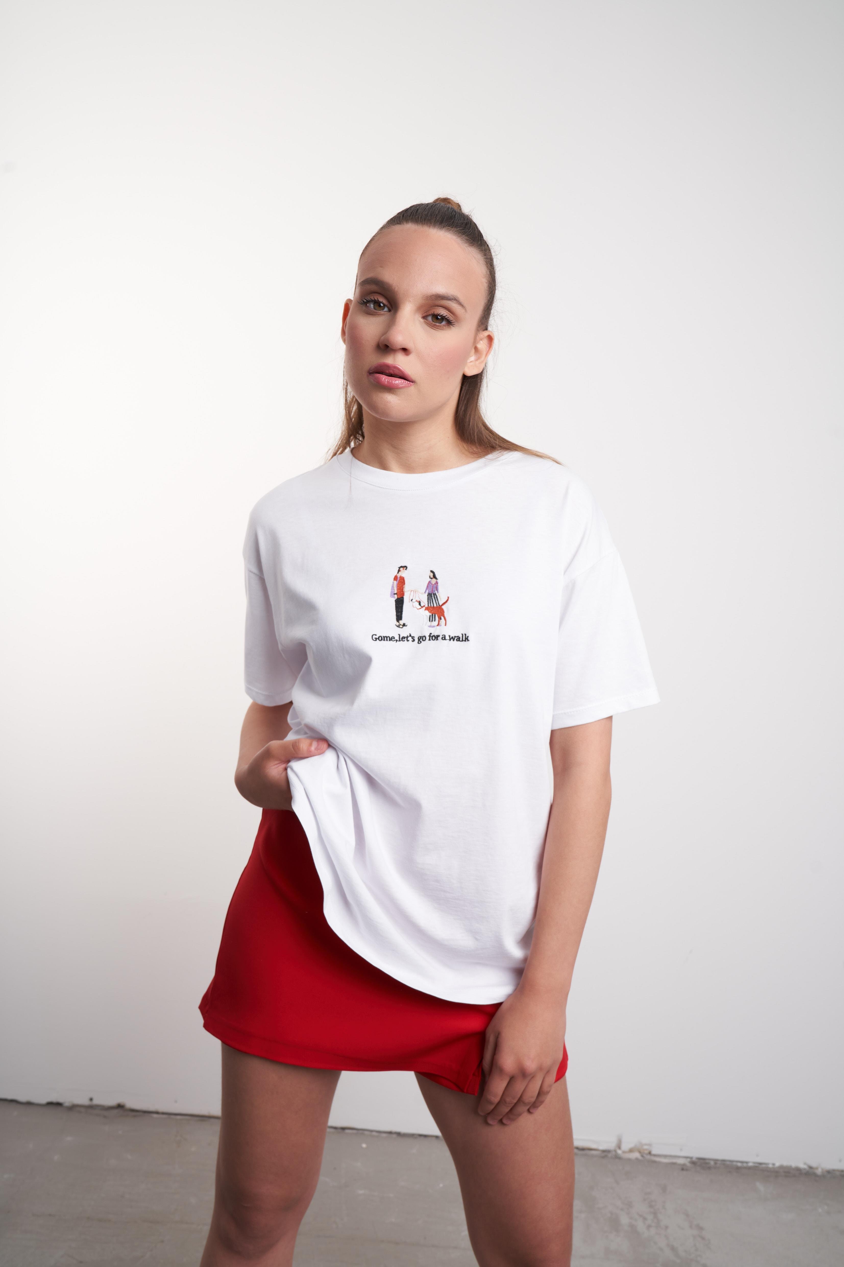 Nakış Baskılı T-shirt Beyaz