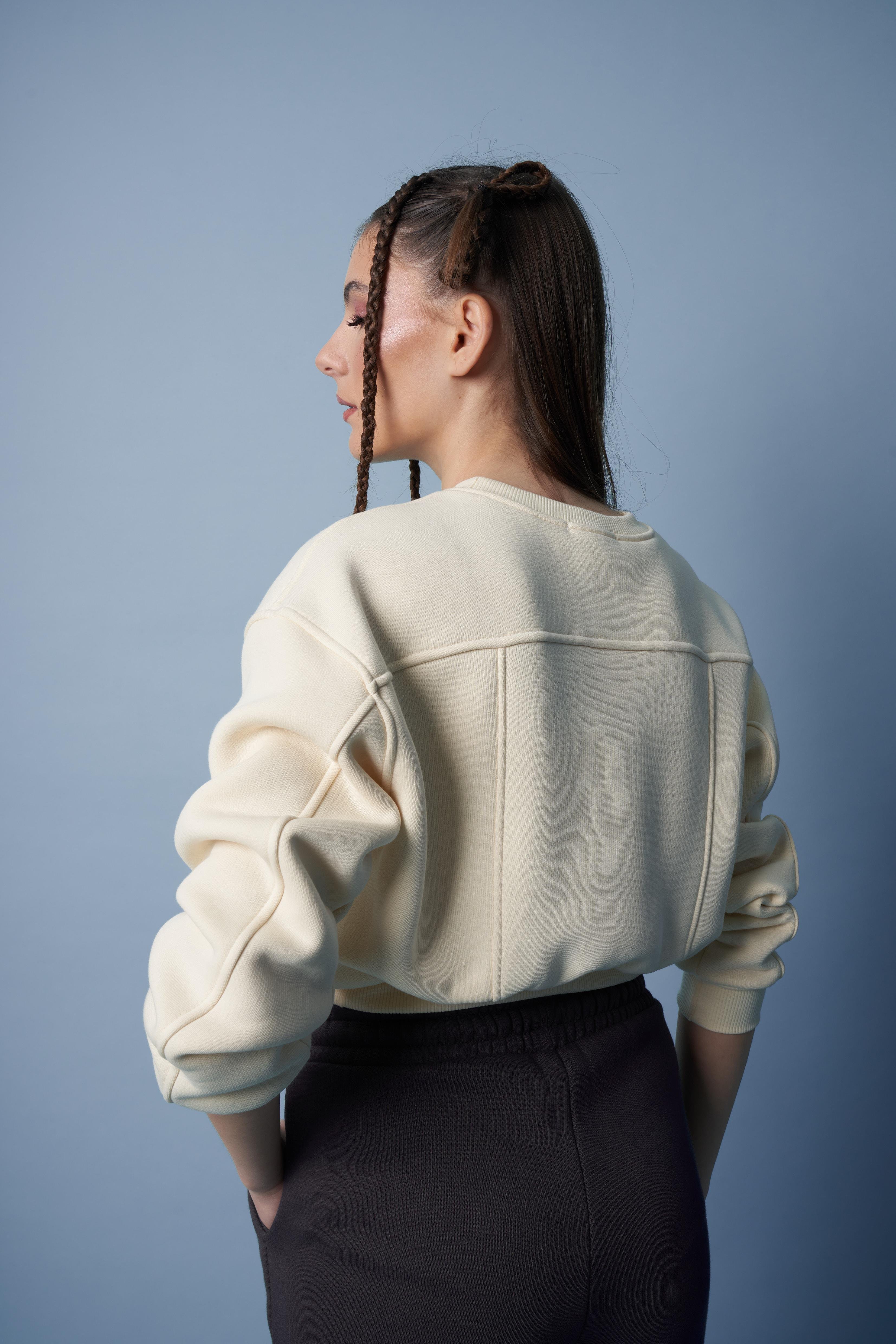 Nakış Detaylı Kısa Basic Sweatshirt Ham