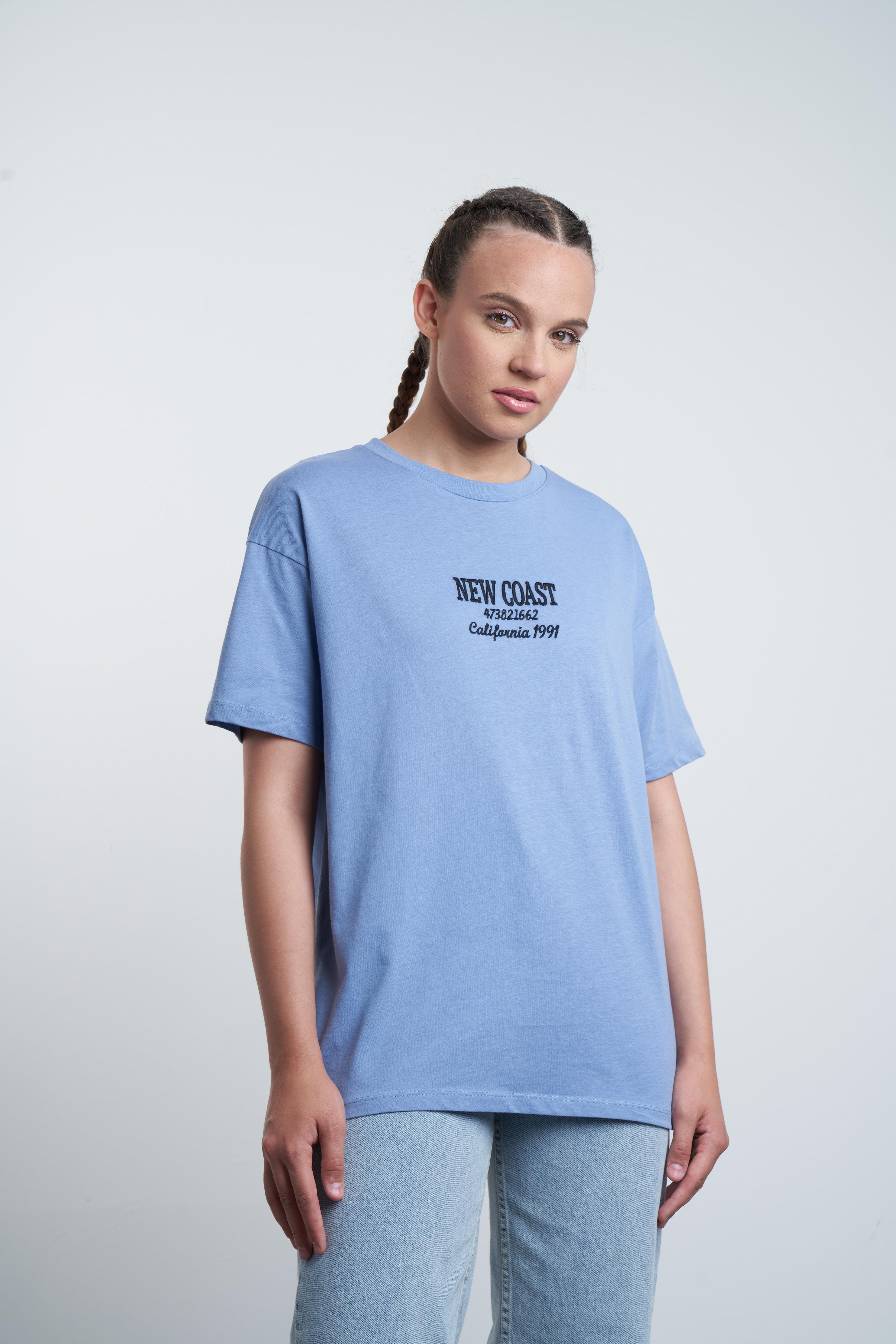New Coast Nakış Baskılı T-shirt Mavi