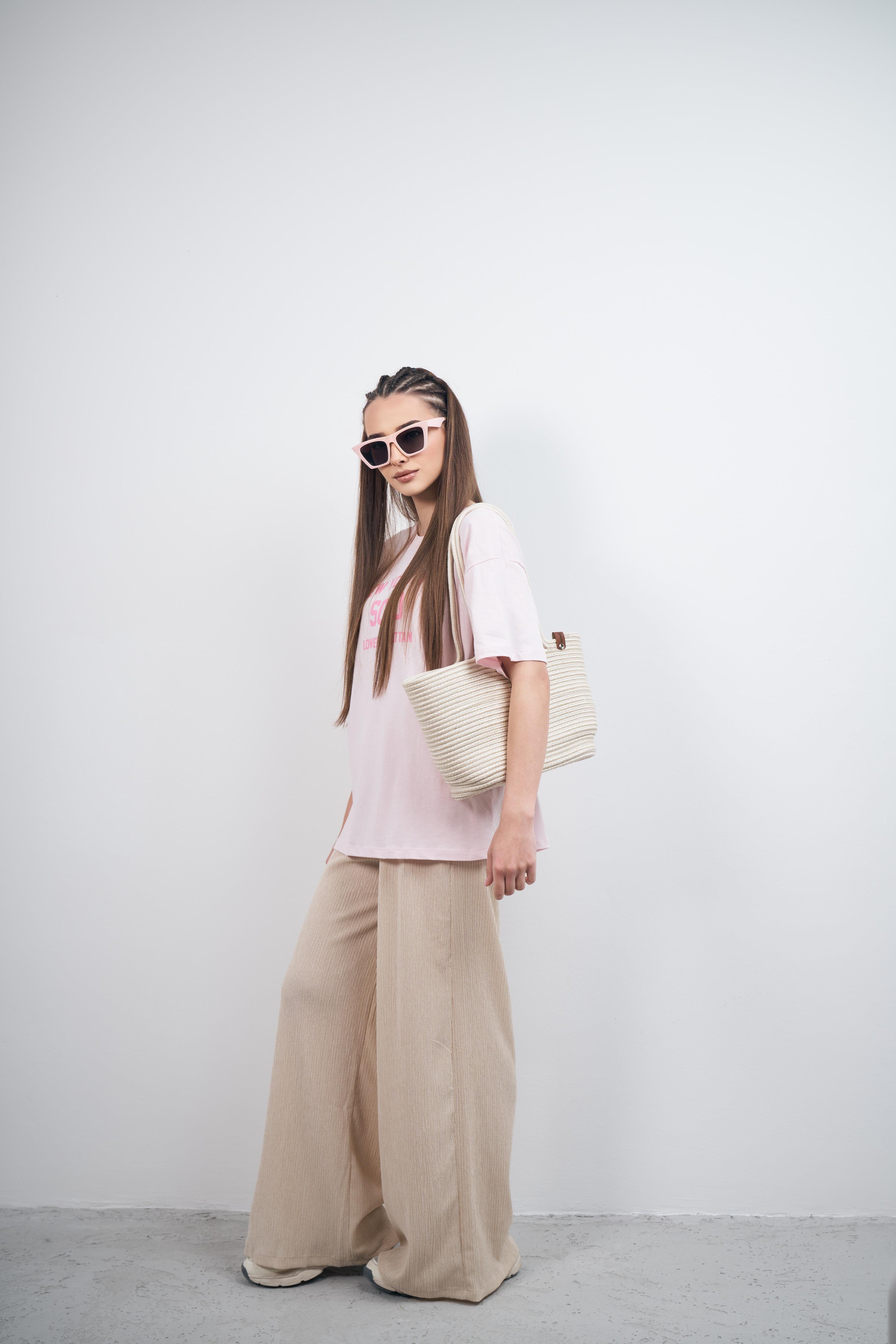 New York City Baskılı Kısa Kol T-shirt Toz Pembe