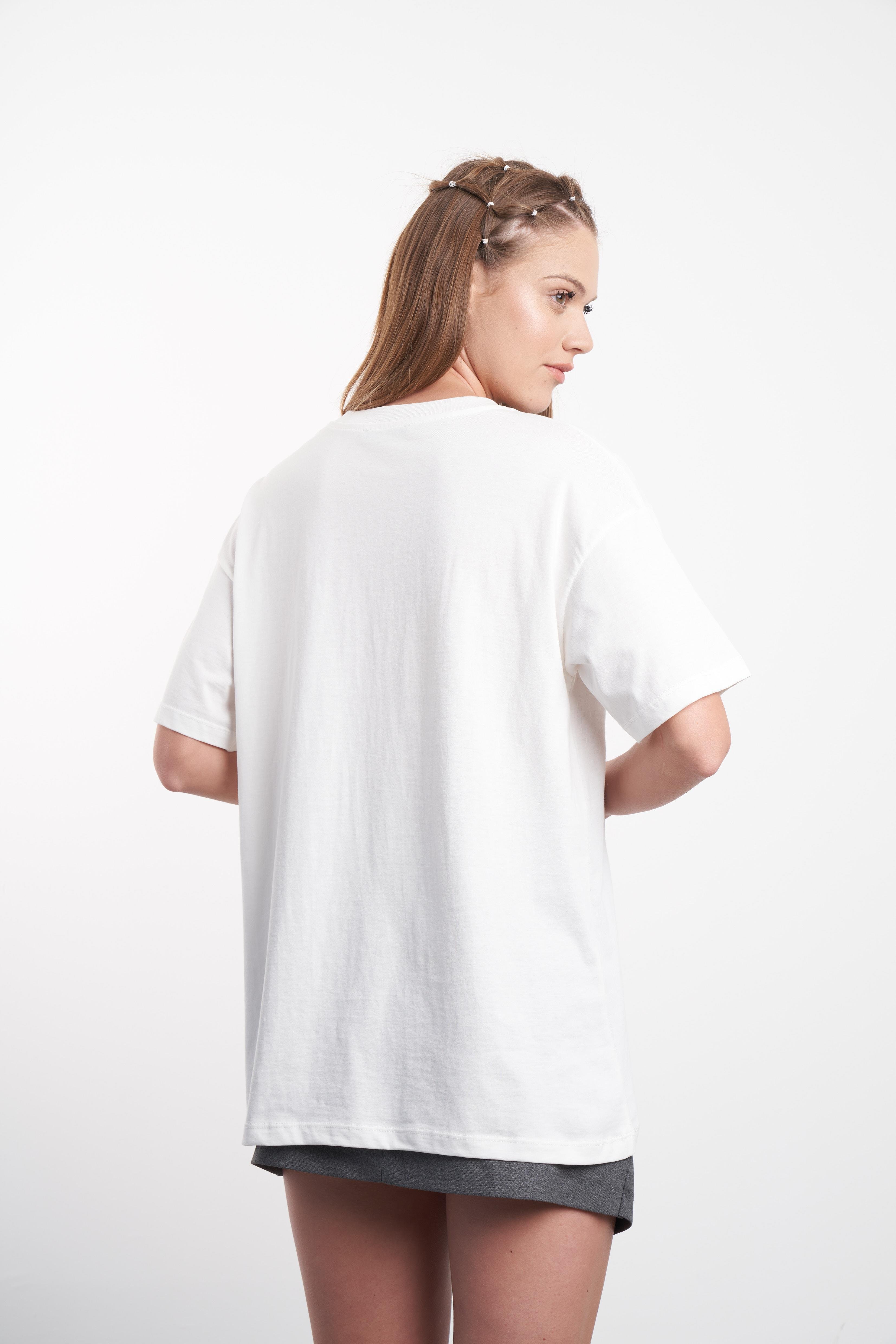 New York ve Ayı Baskılı T-shirt Beyaz