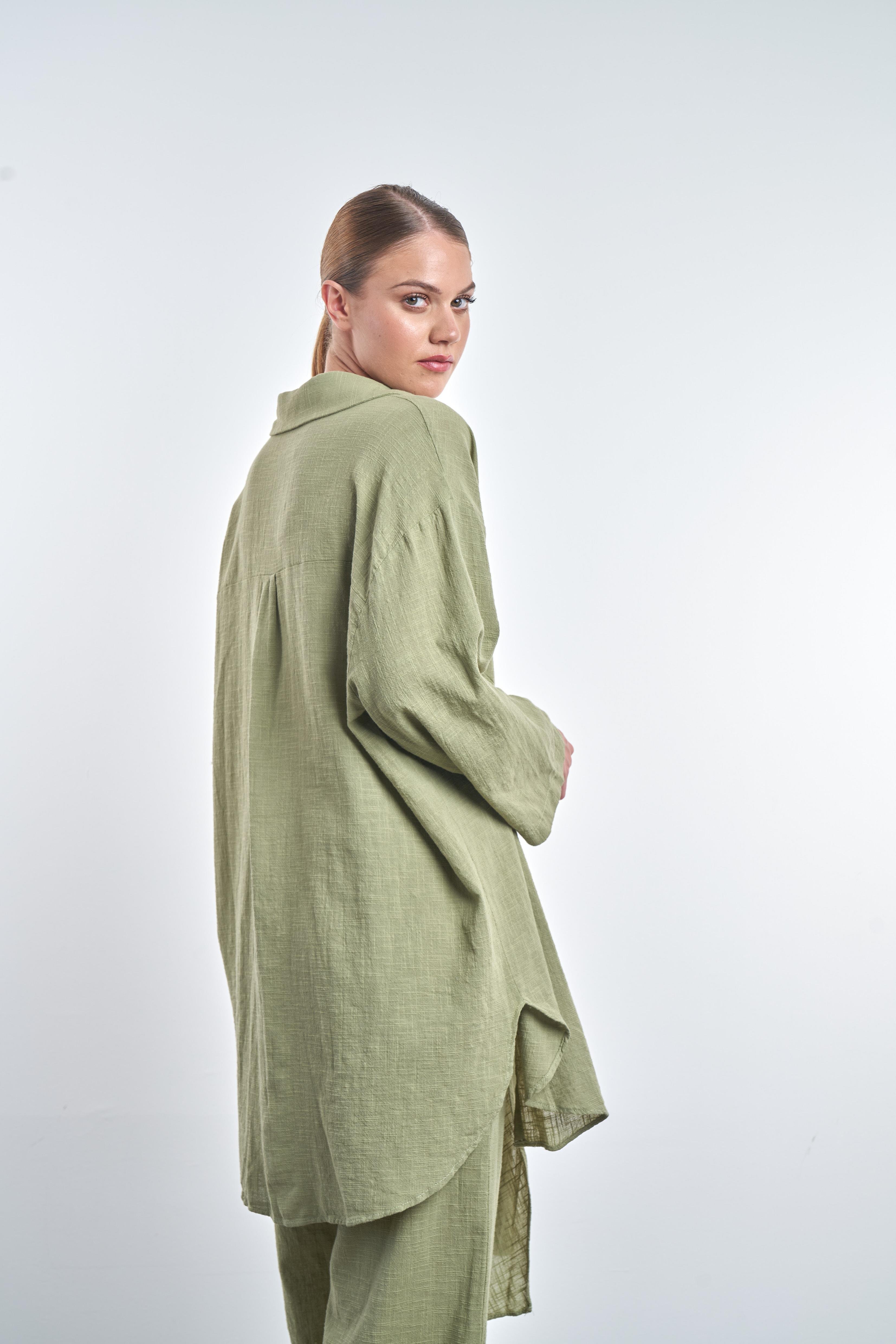 Ön Bağlama Detaylı Kimono Haki