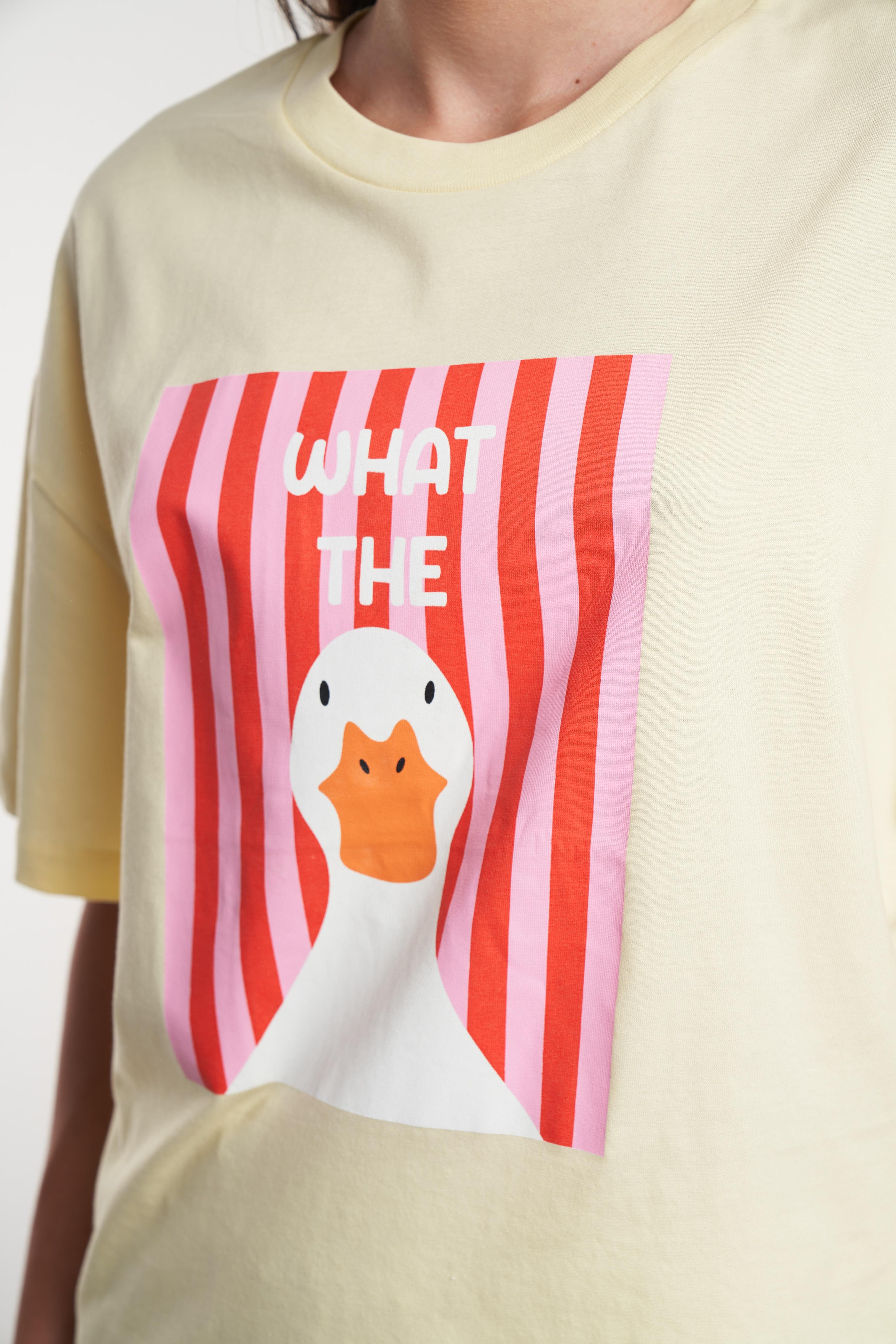 Ördek Baskılı Oversize Kısa Kol T-shirt Sarı