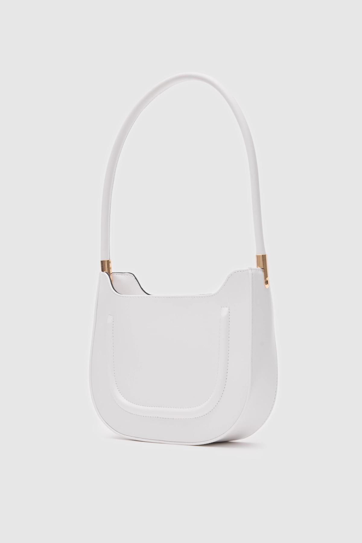 Oval Baget Çanta Beyaz