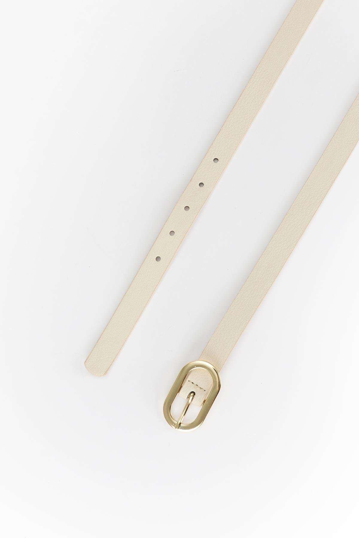 Oval Gold Tokalı İnce Kemer Ekru