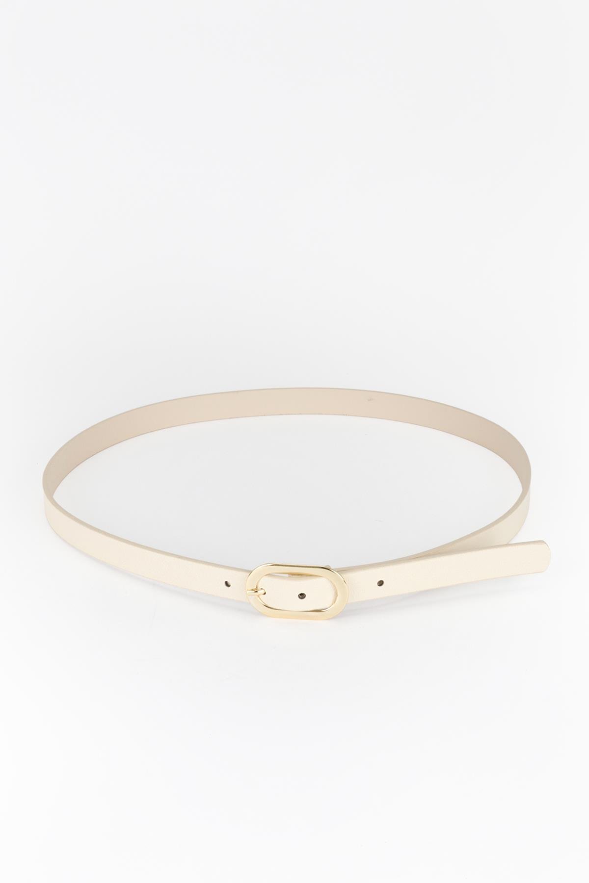 Oval Gold Tokalı İnce Kemer Ekru