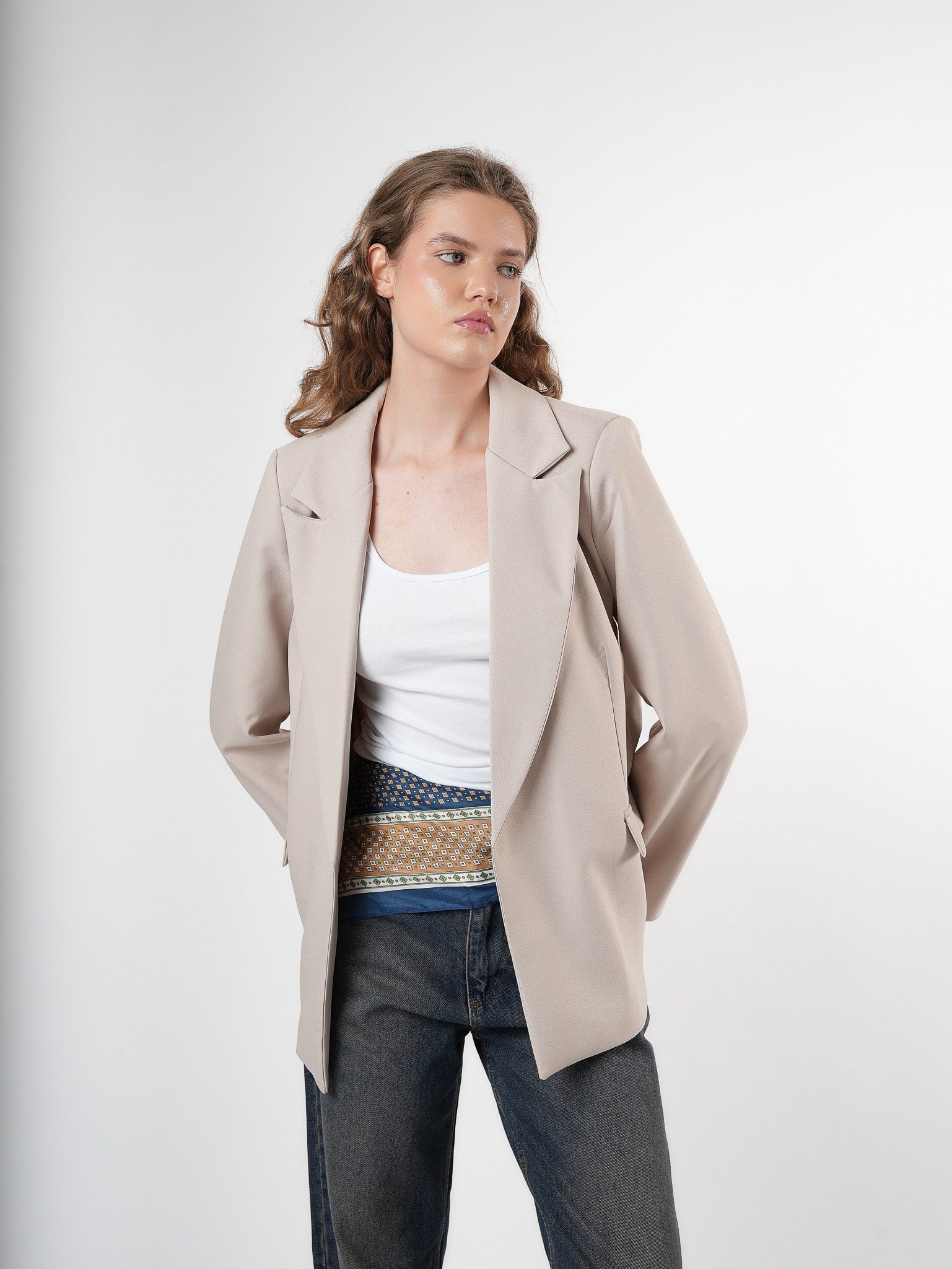 Oversize Blazer Ceket Taş