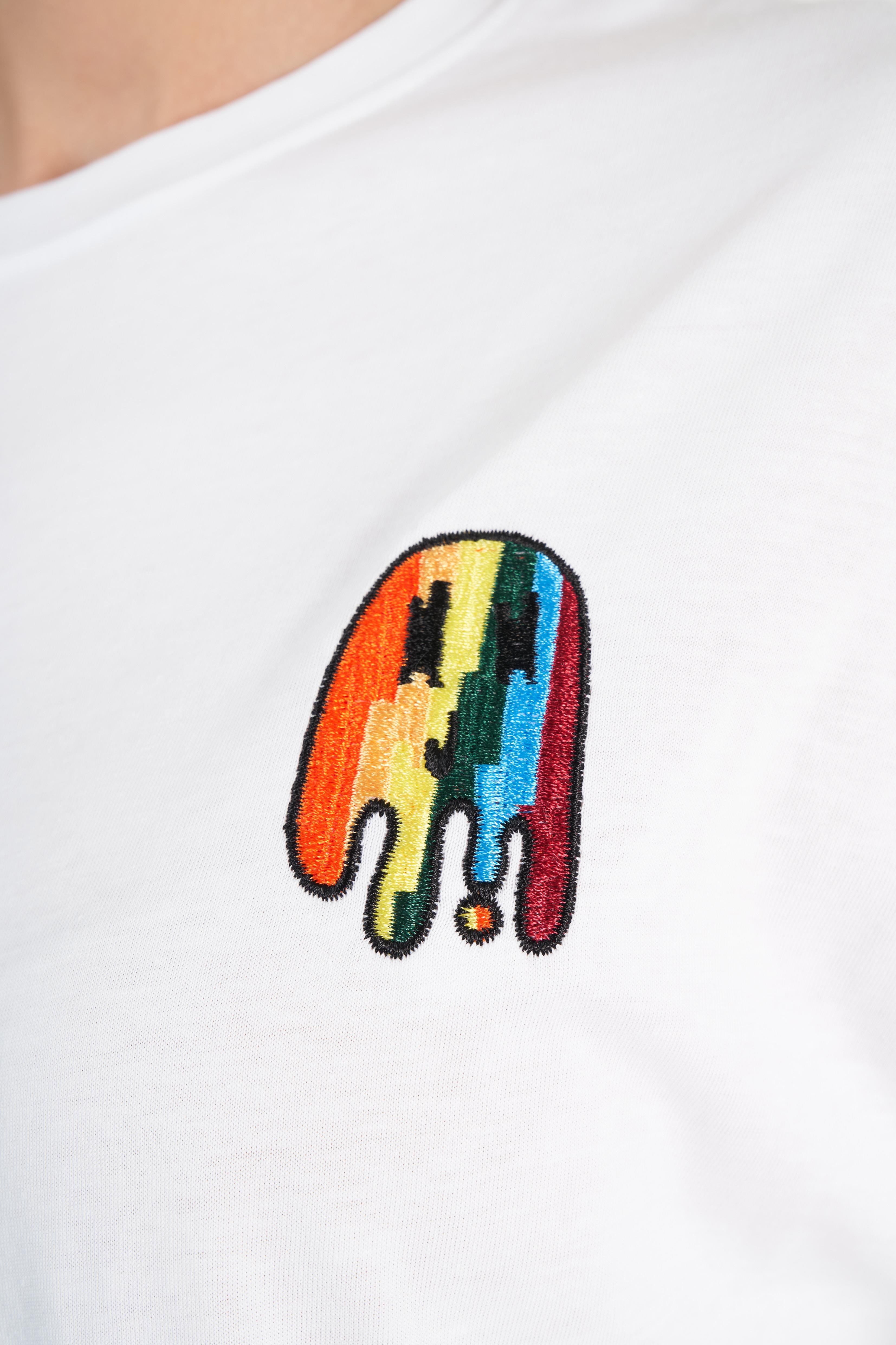 Oversize Nakış Baskılı T-shirt Beyaz