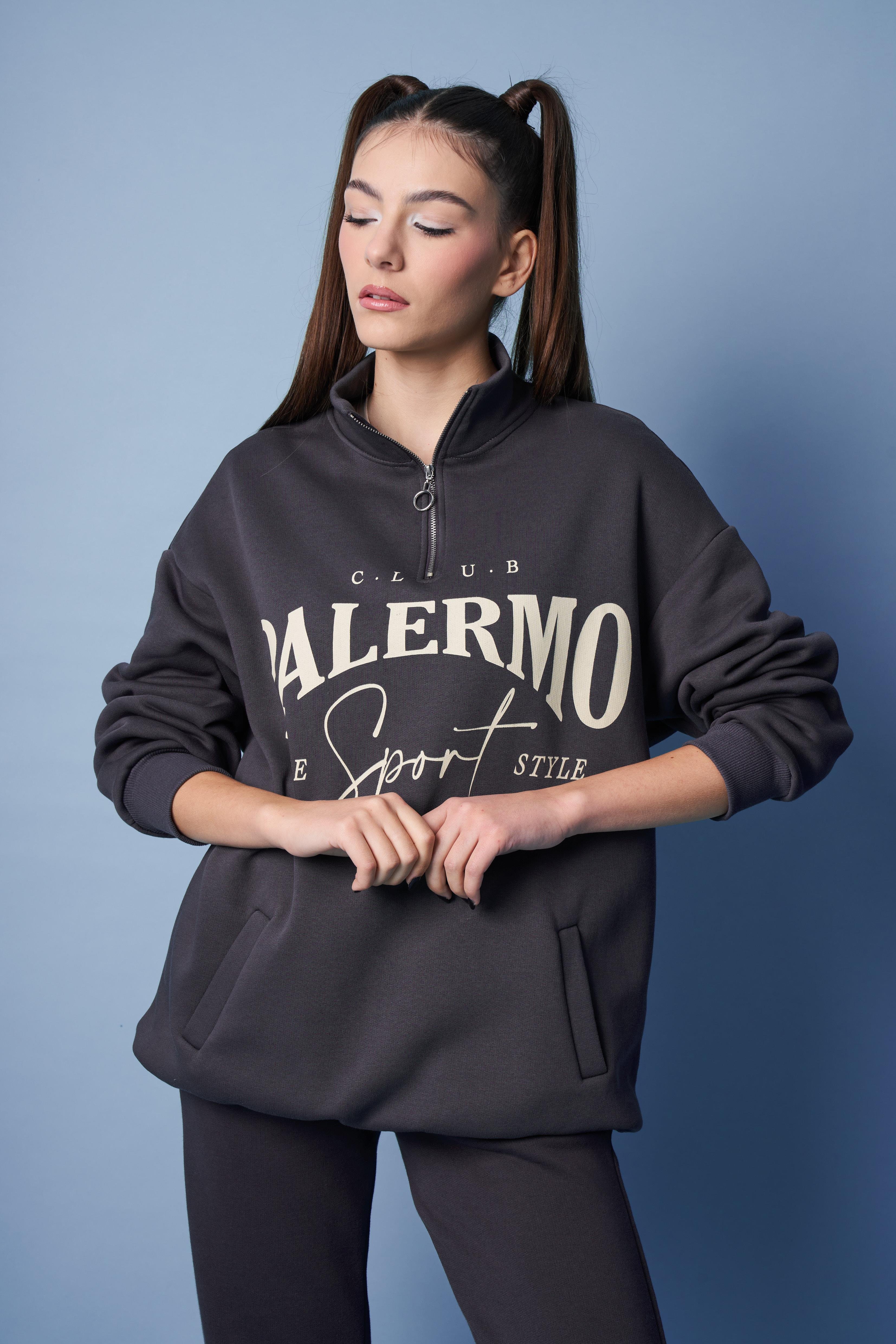 Palermo Baskılı Sweatshirt Antrasit