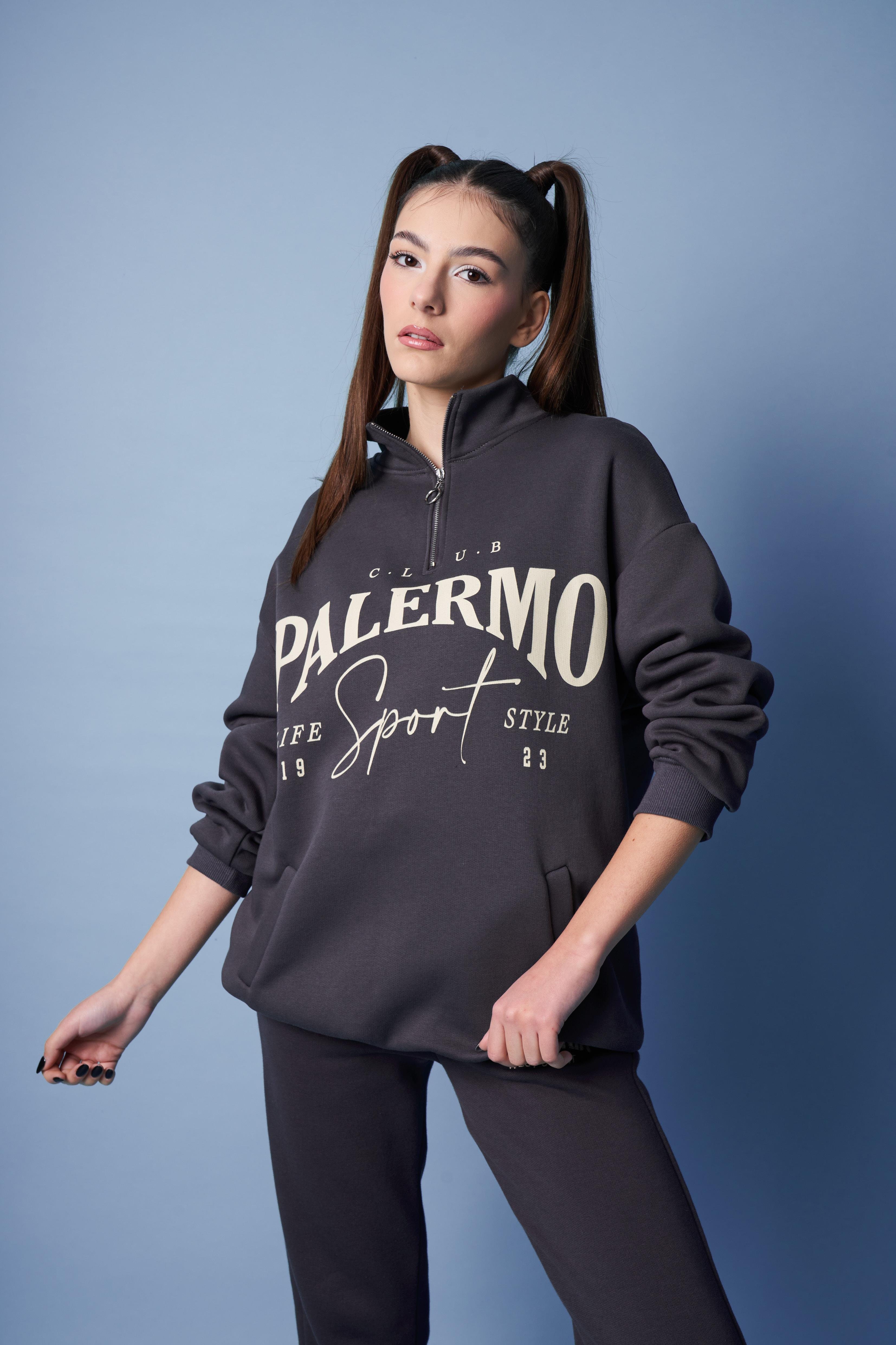 Palermo Baskılı Sweatshirt Antrasit