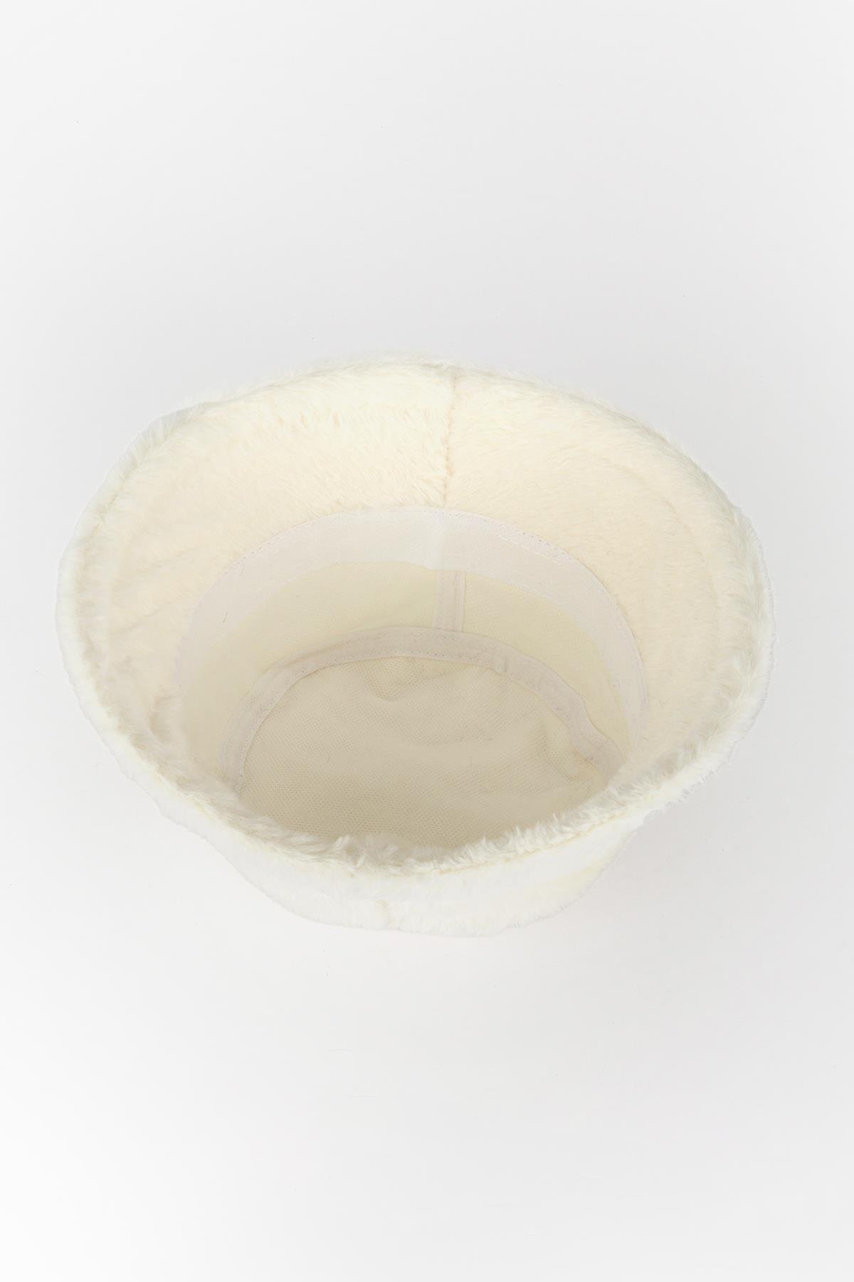 Peluş Bermuda Şapka Ekru