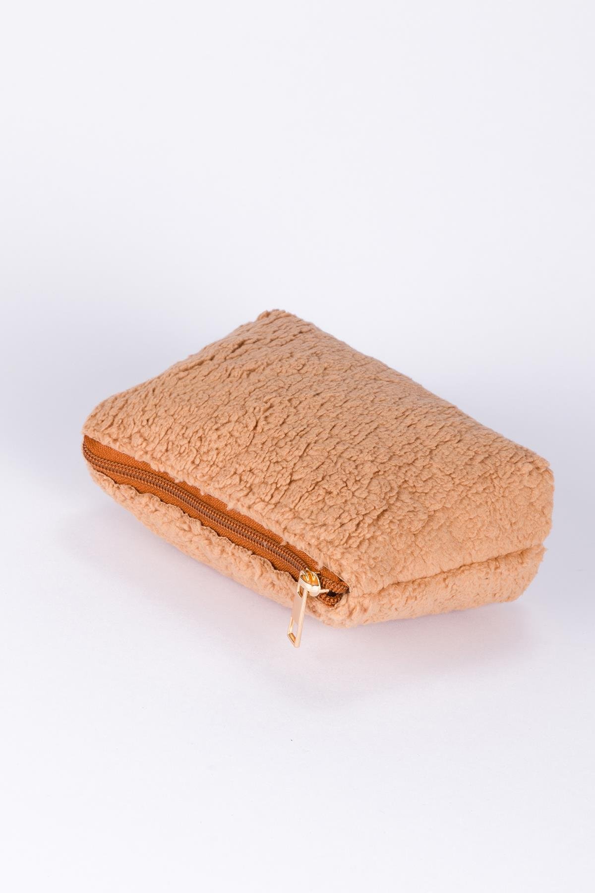 Peluş Makyaj Çantası Taba