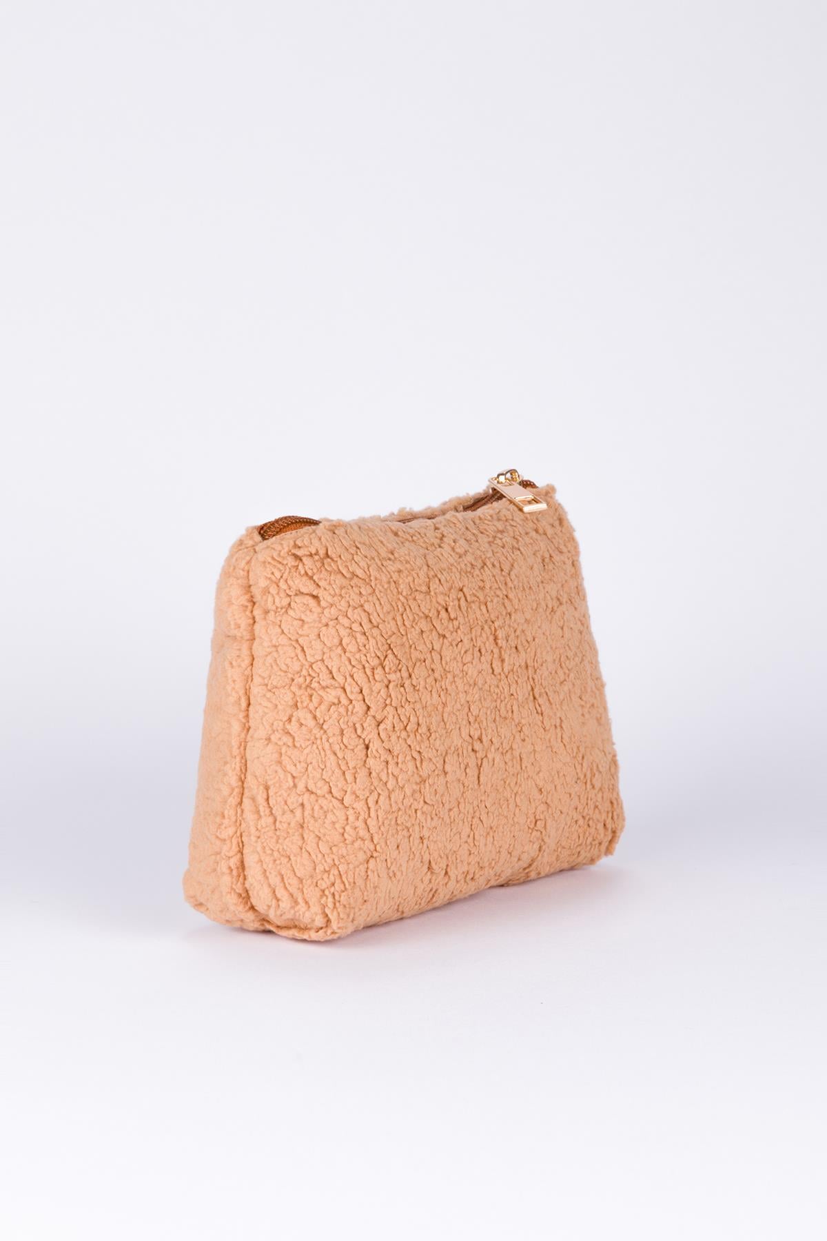 Peluş Makyaj Çantası Taba