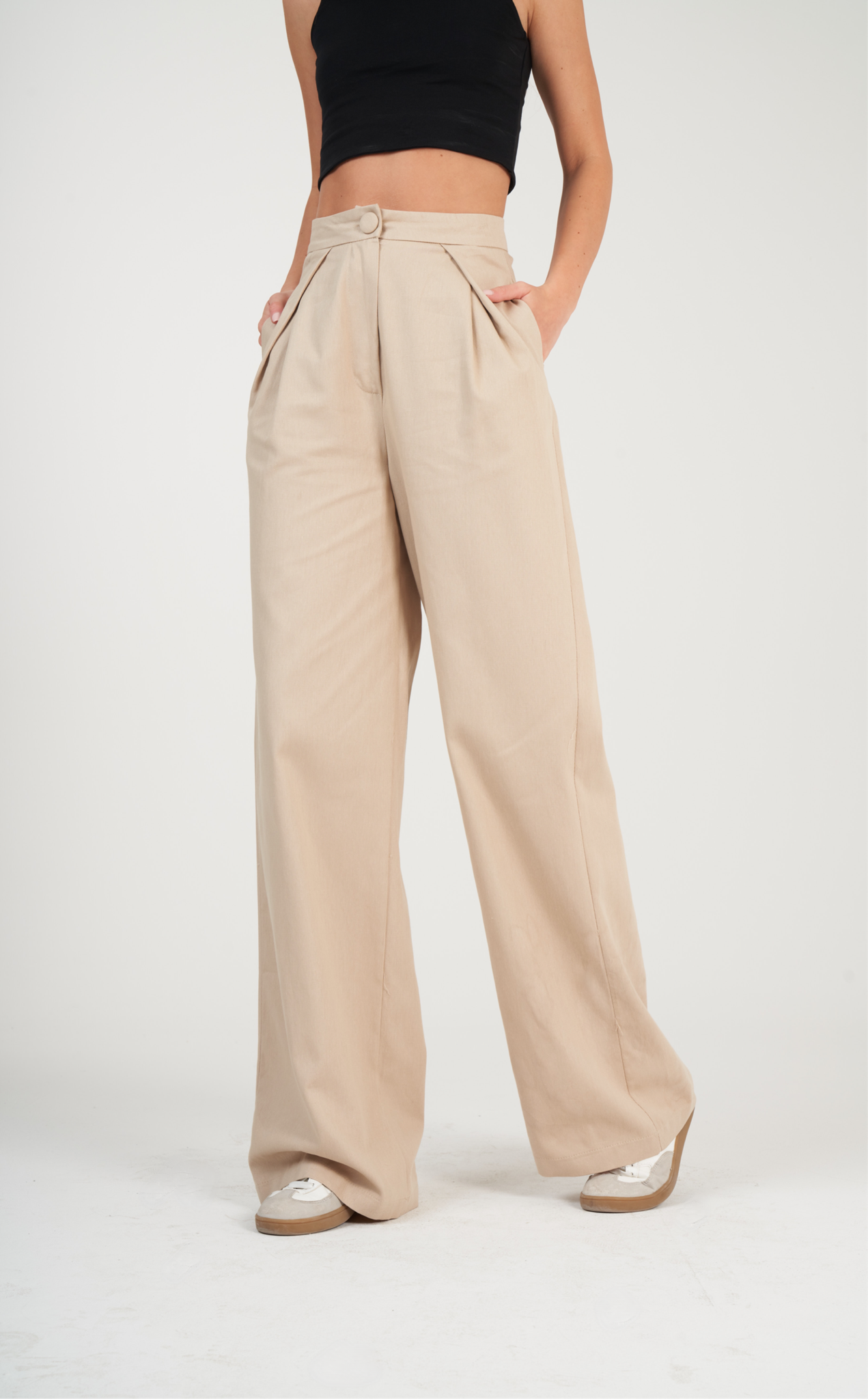 Pile Detaylı Relax Fit Pantolon Vizon