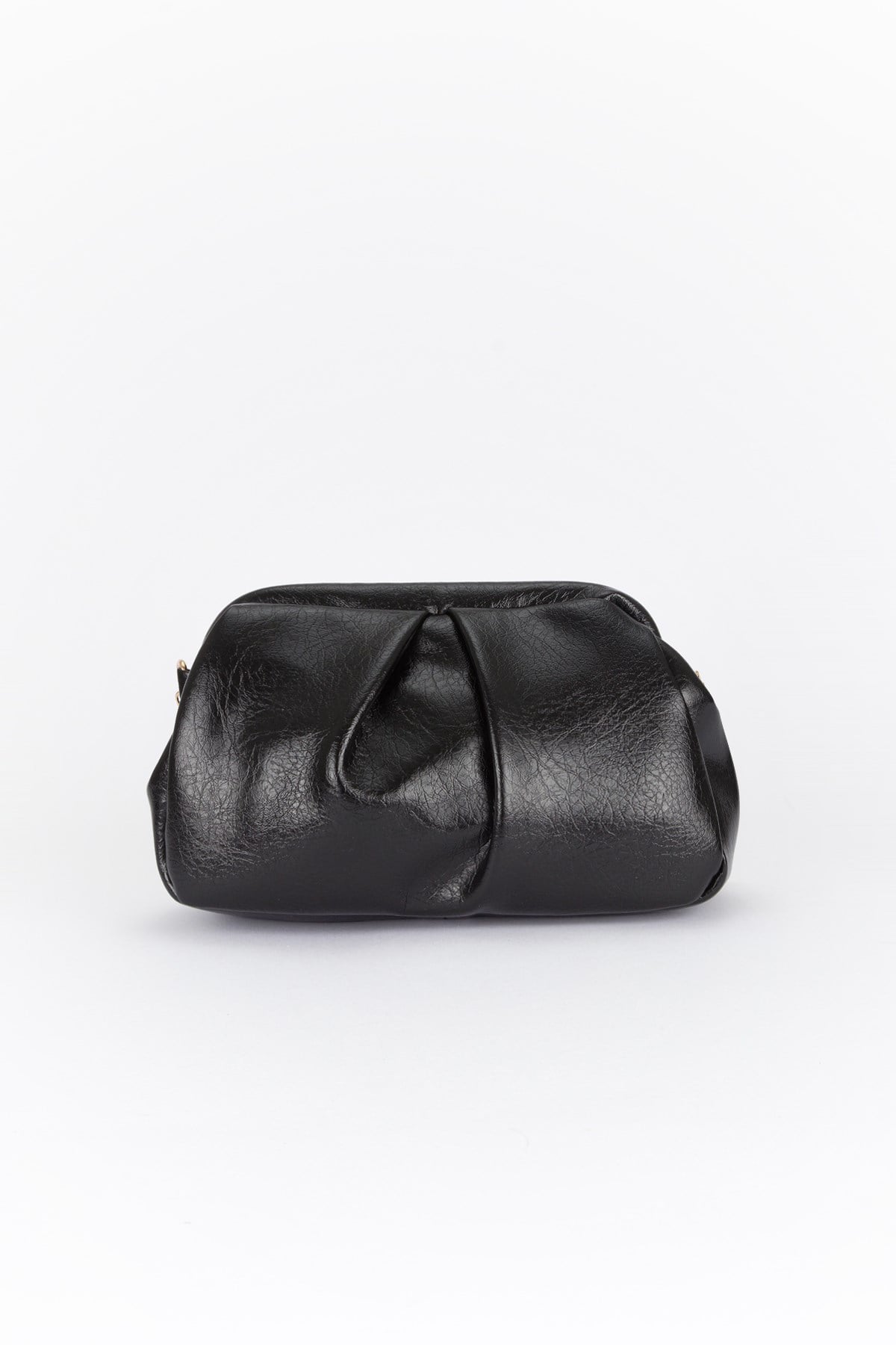 Pile Detaylı Zincir Askılı Clutch Çanta Siyah