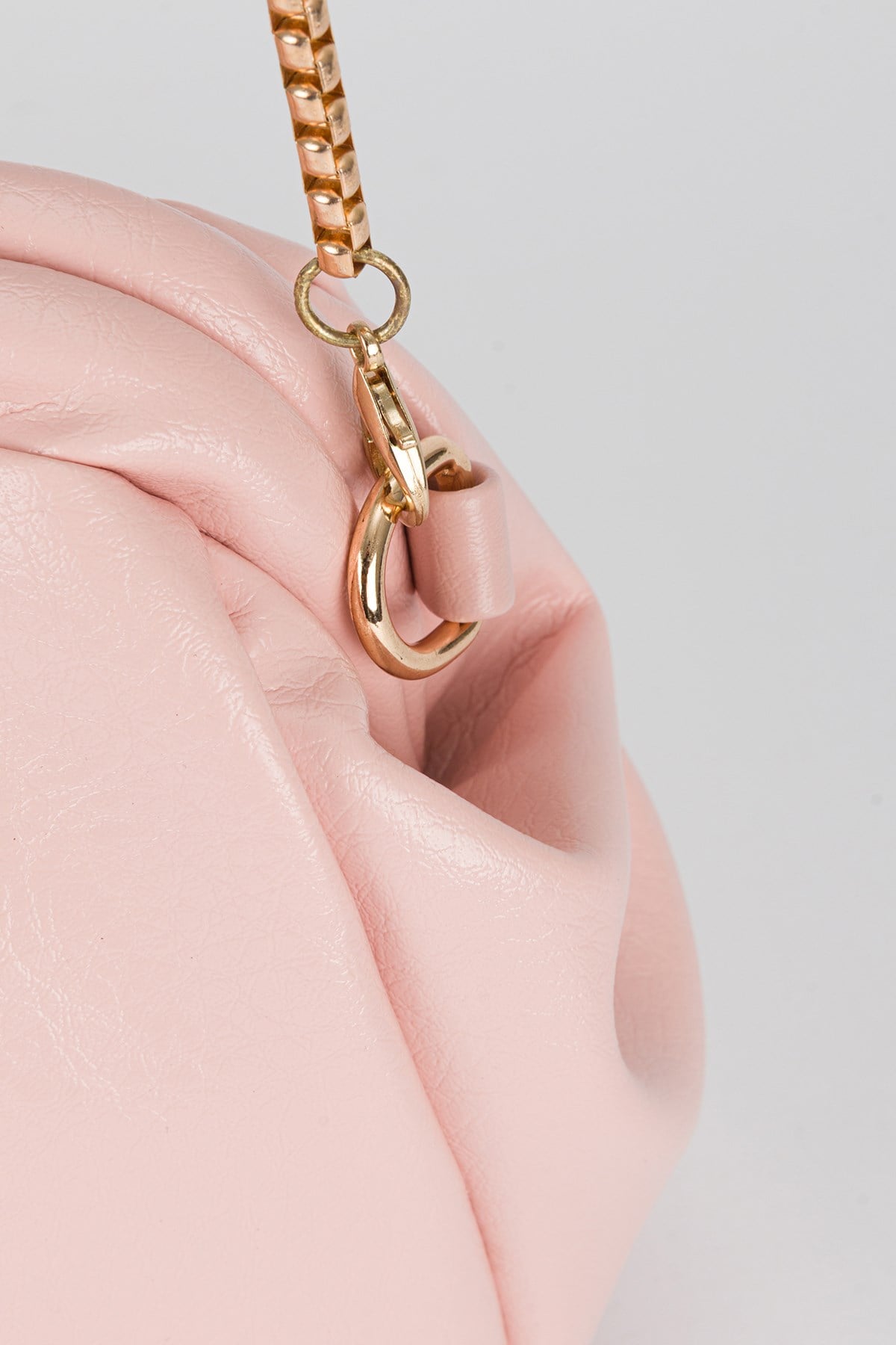 Pile Detaylı Zincir Askılı Clutch Çanta Toz Pembe