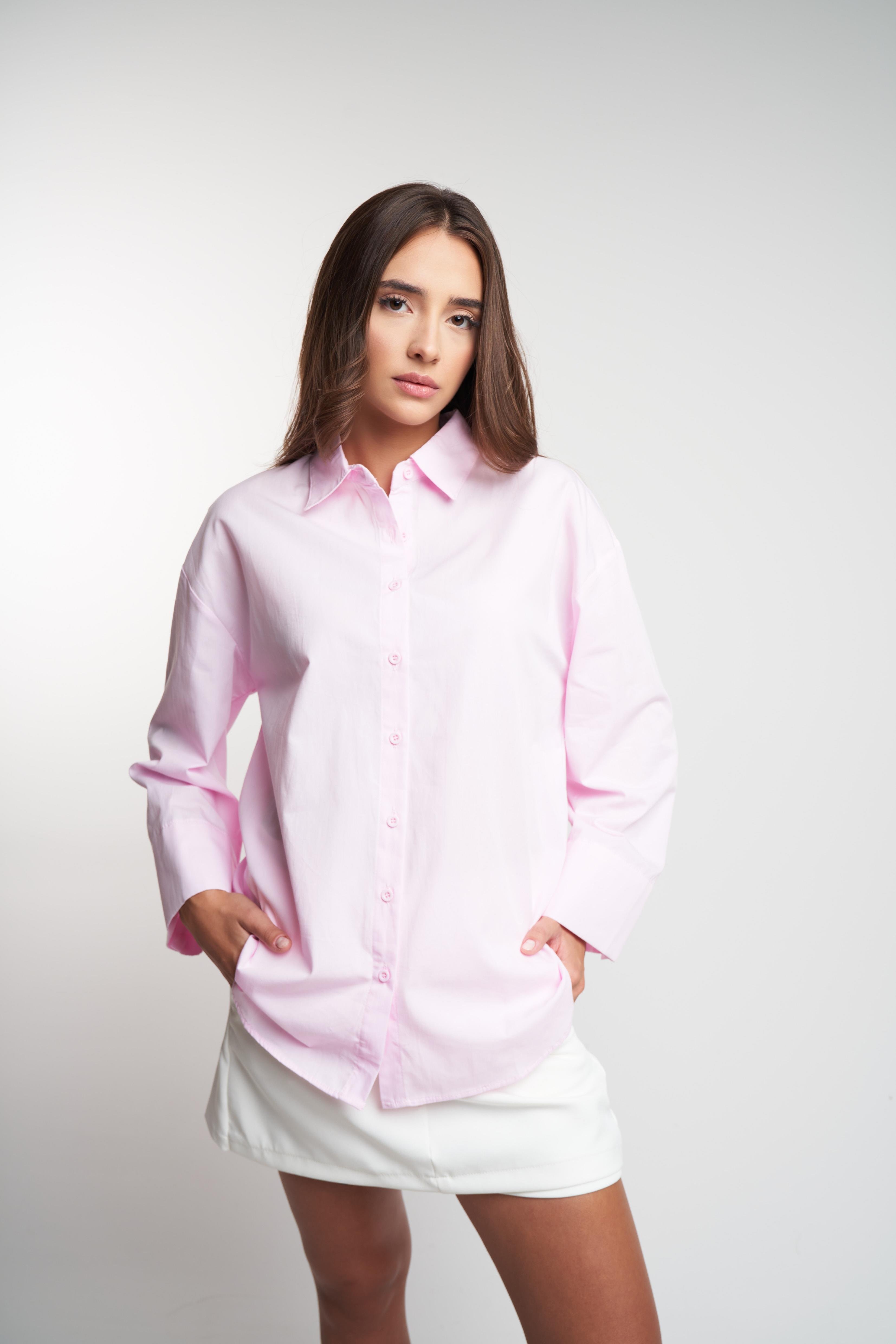 Poplin Kumaş Uzun Kol Gömlek A.Pembe