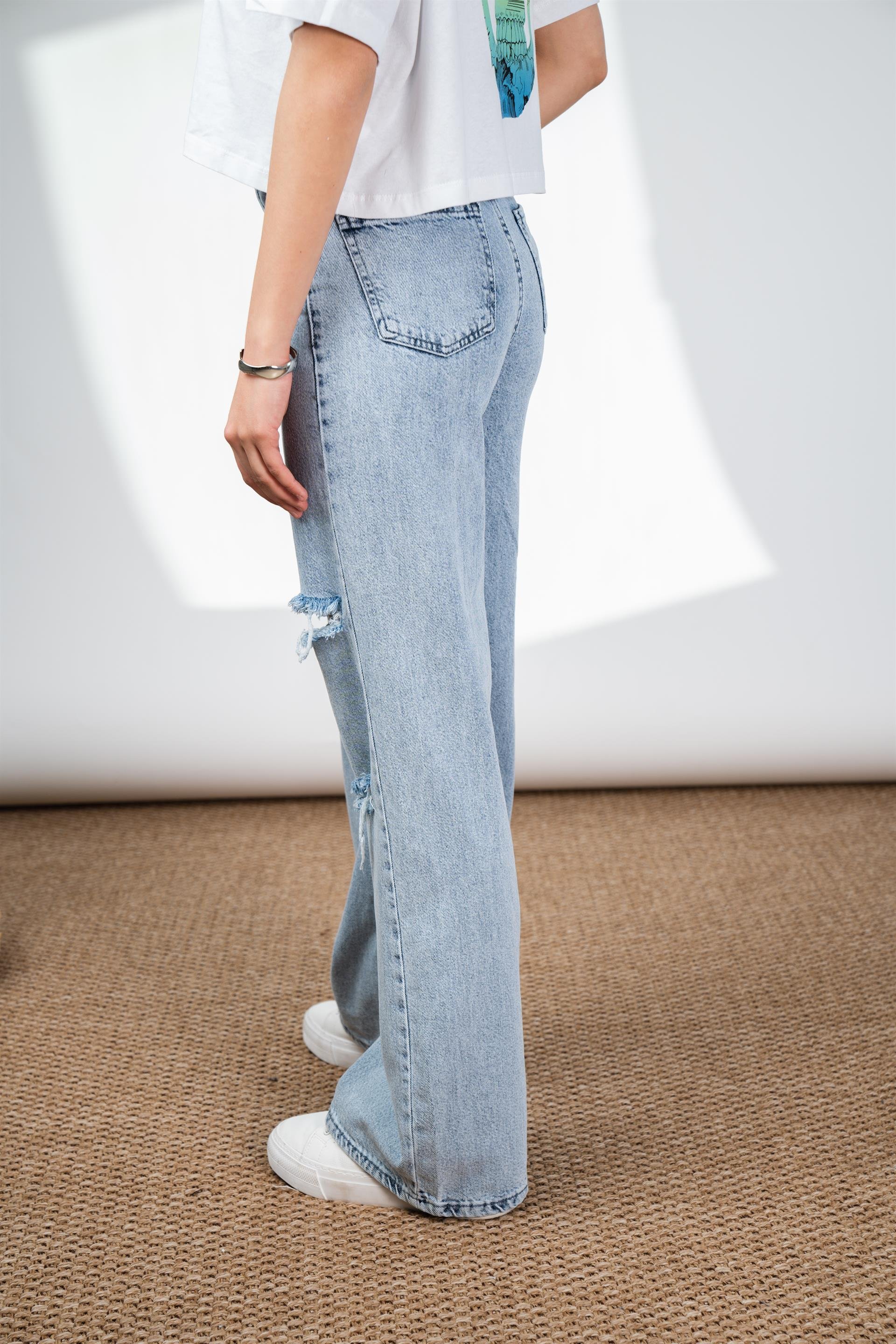 Retro Salaş Yırtık Jean Pantolon