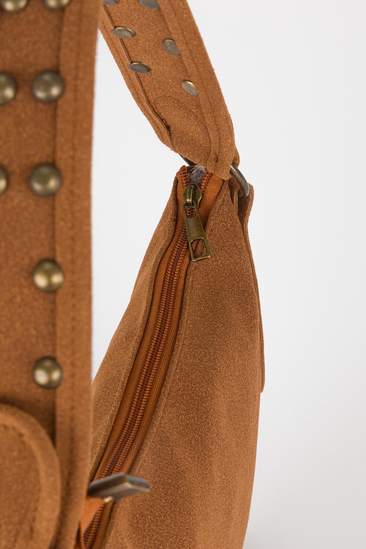 Retro Süet Omuz Çantası Taba