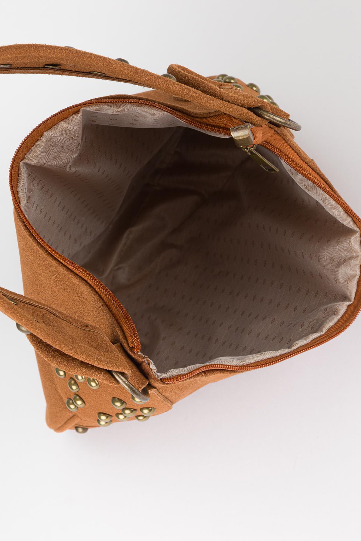 Retro Süet Omuz Çantası Taba