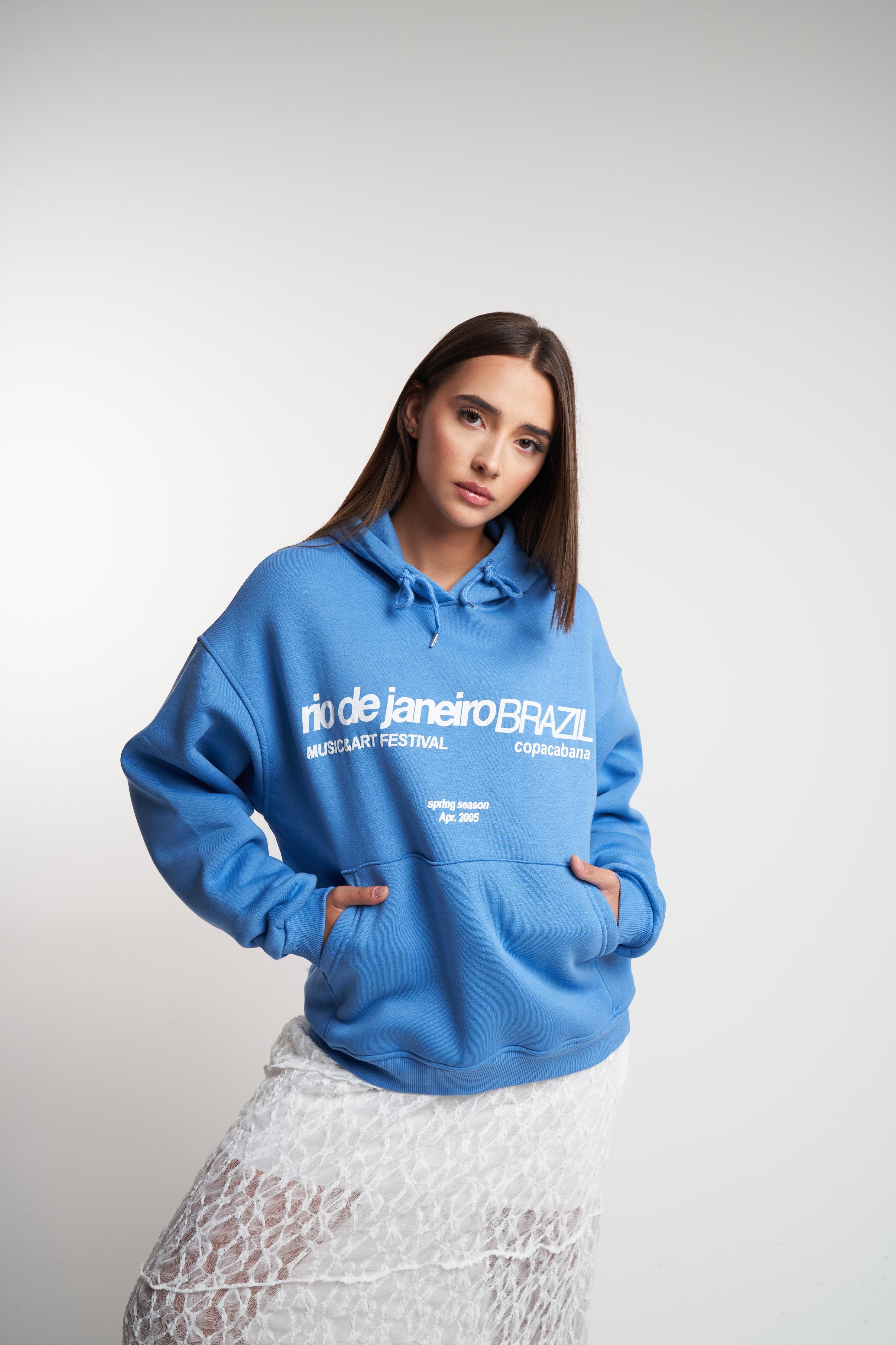Rio De Janeiro Baskılı Şardonlu Sweatshirt İndigo