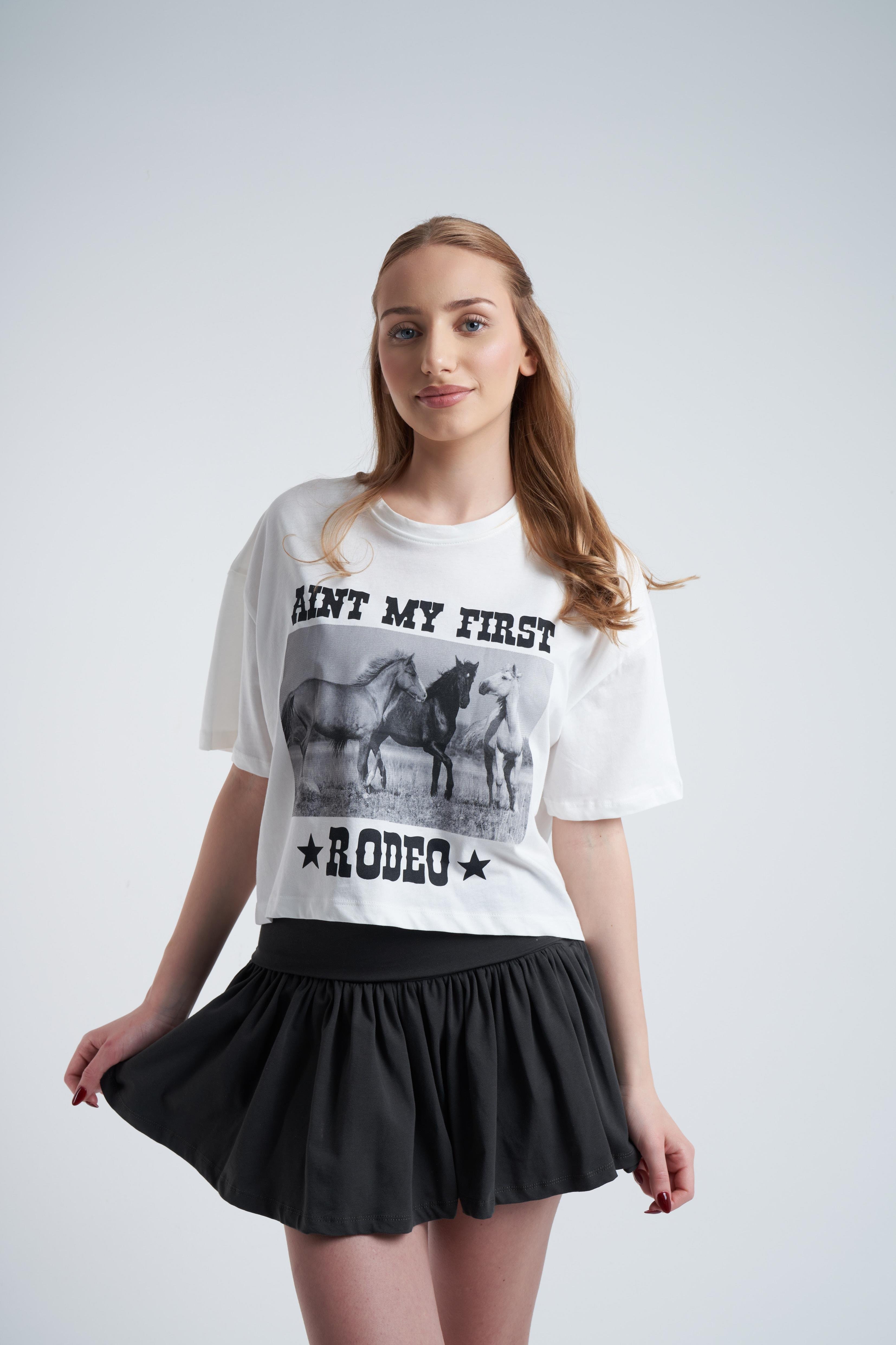 Rodeo Baskılı Kısa Kol T-shirt Ekru
