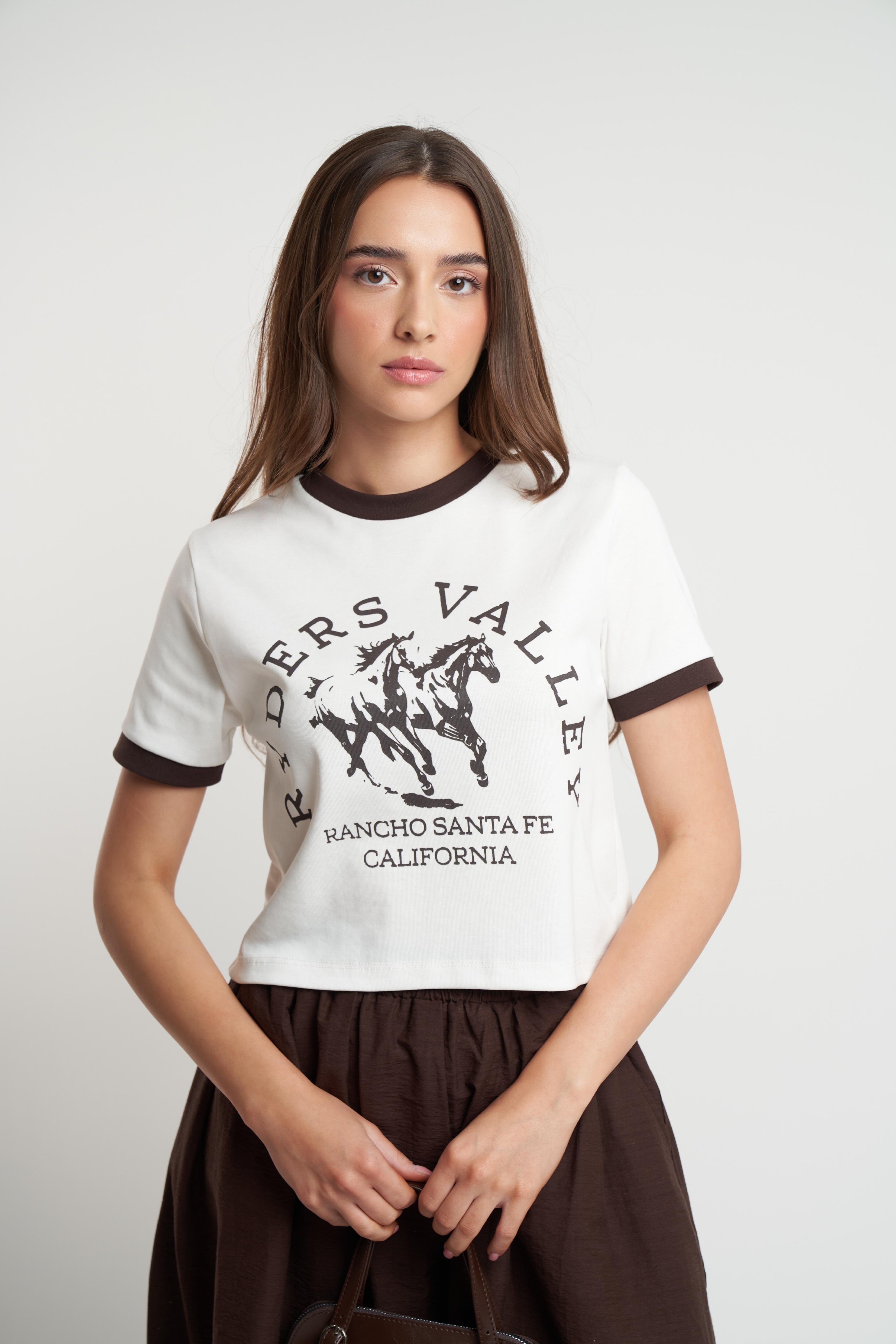Ryders Valley Baskılı Ribana Bluz Ekru-Kahve