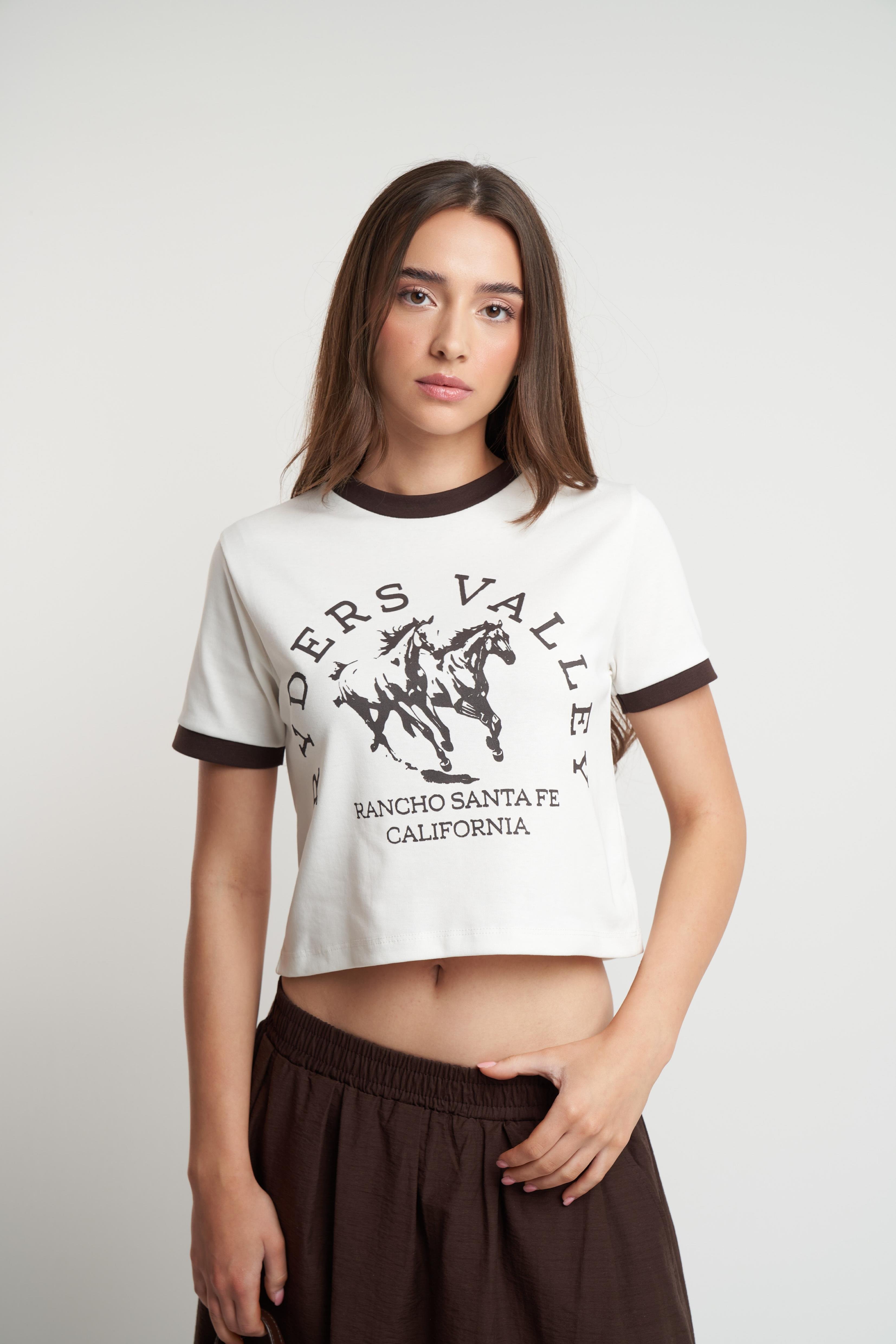 Ryders Valley Baskılı Ribana Bluz Ekru-Kahve