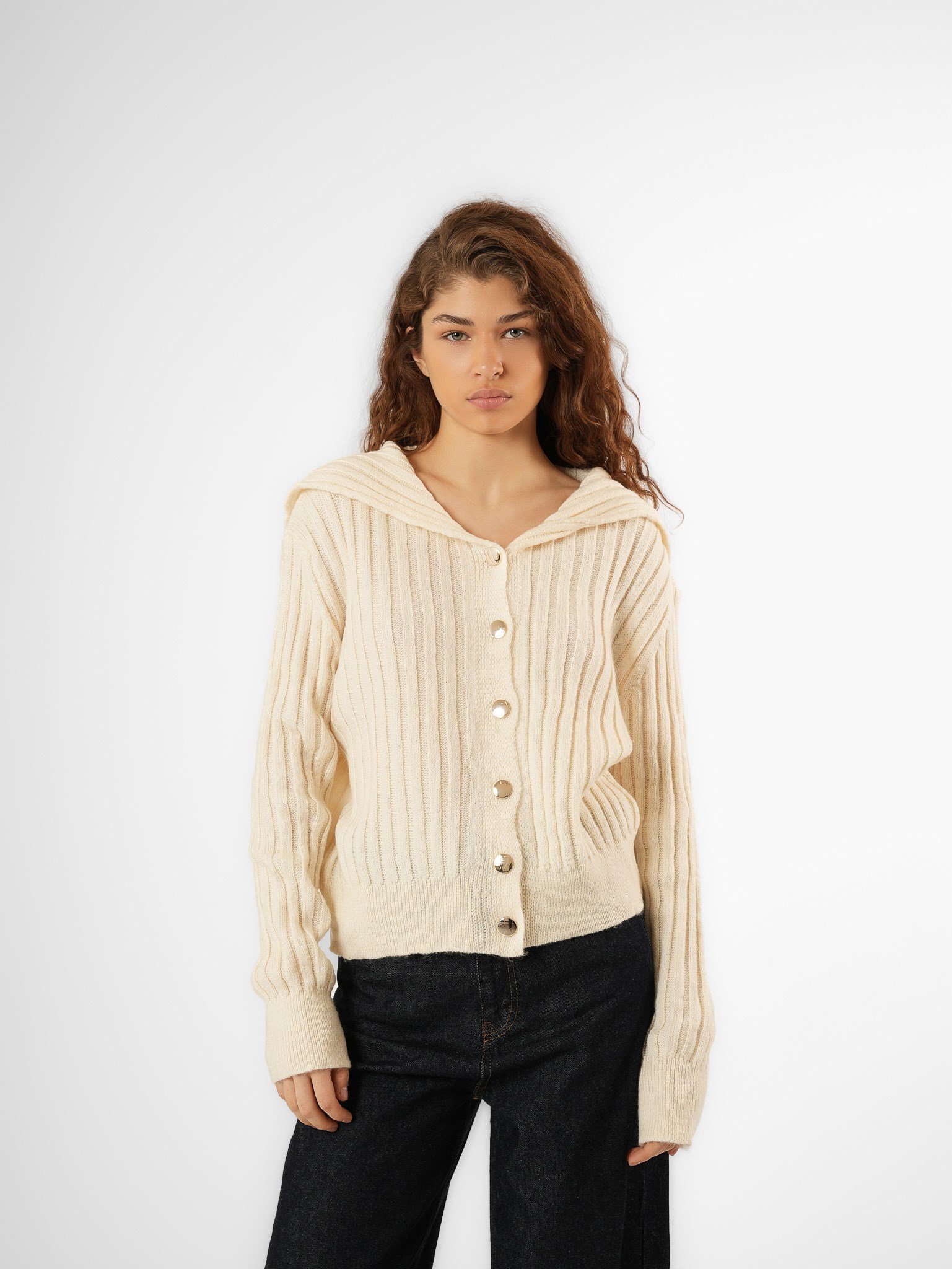 Şal Yaka Triko Hırka Krem