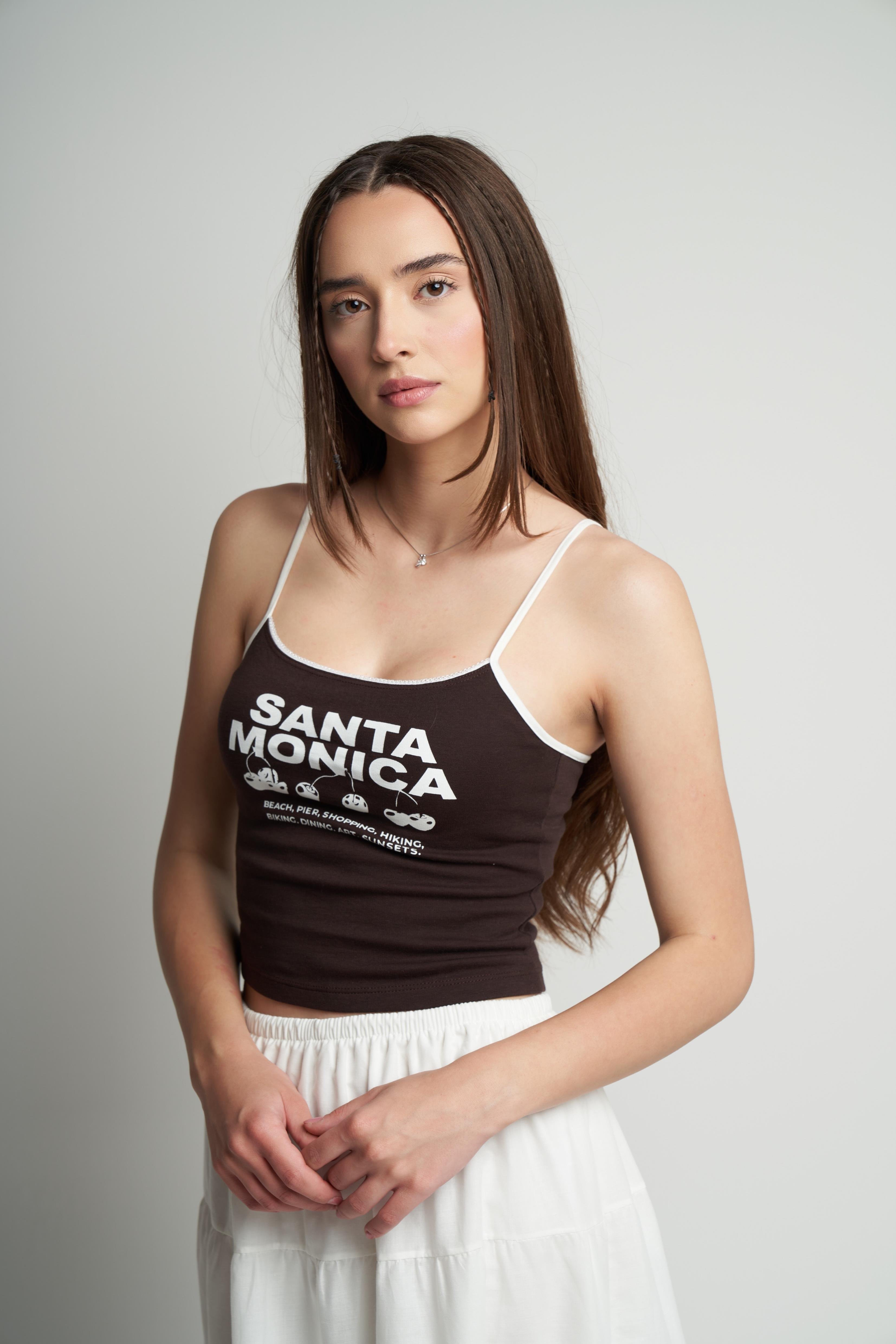 Santa Monica Baskılı Bluz Kahve
