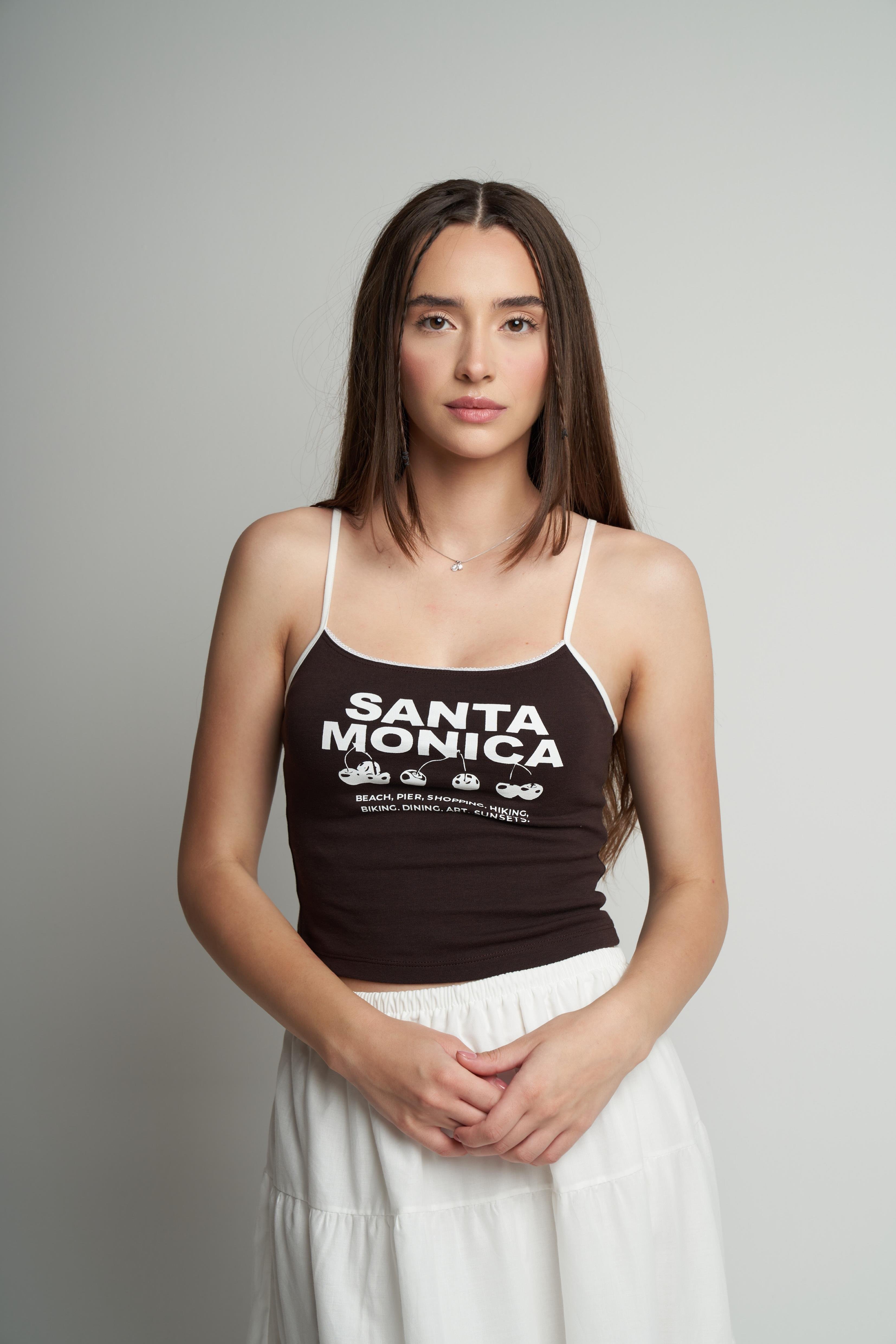 Santa Monica Baskılı Bluz Kahve