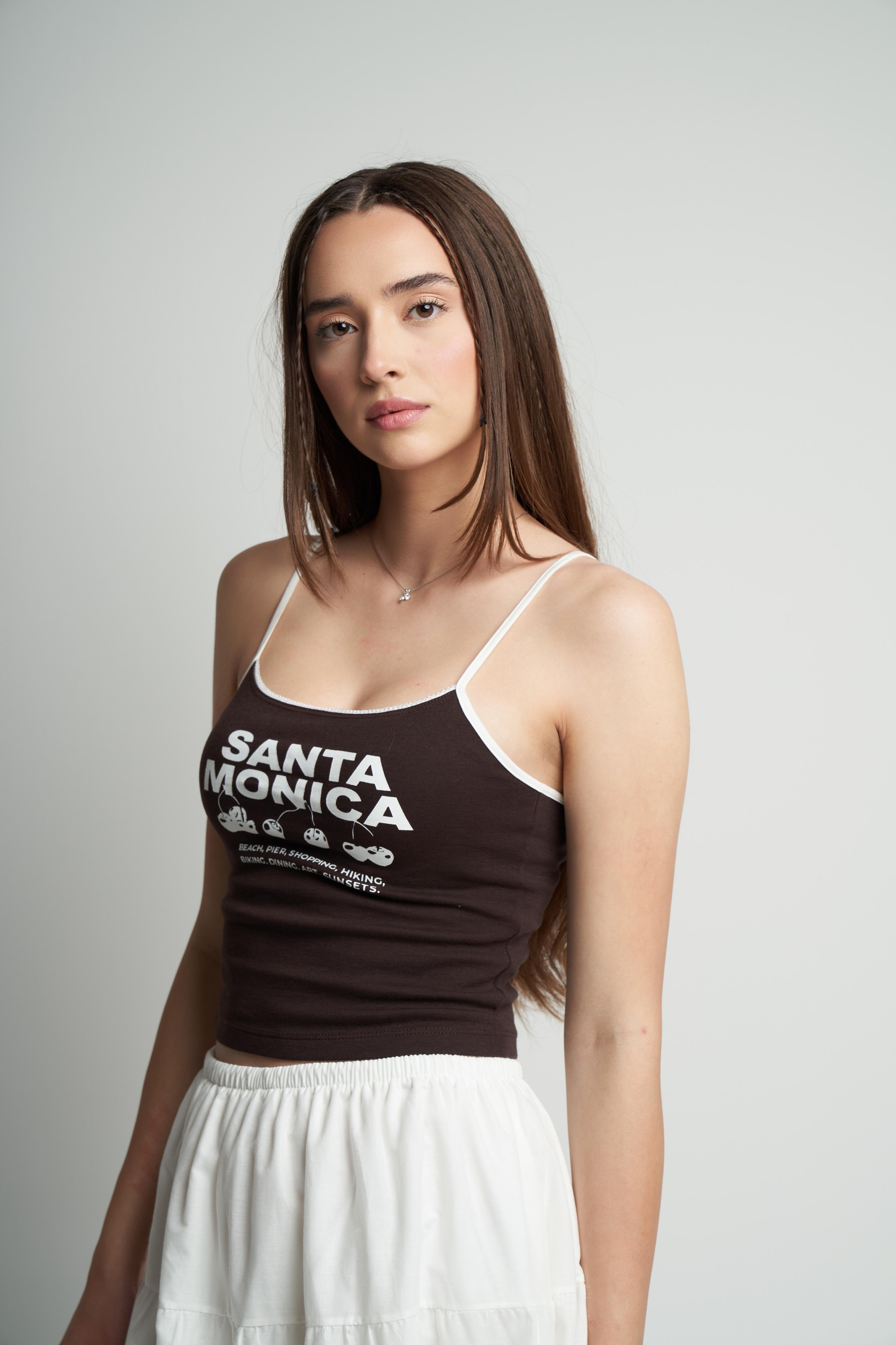 Santa Monica Baskılı Bluz Kahve