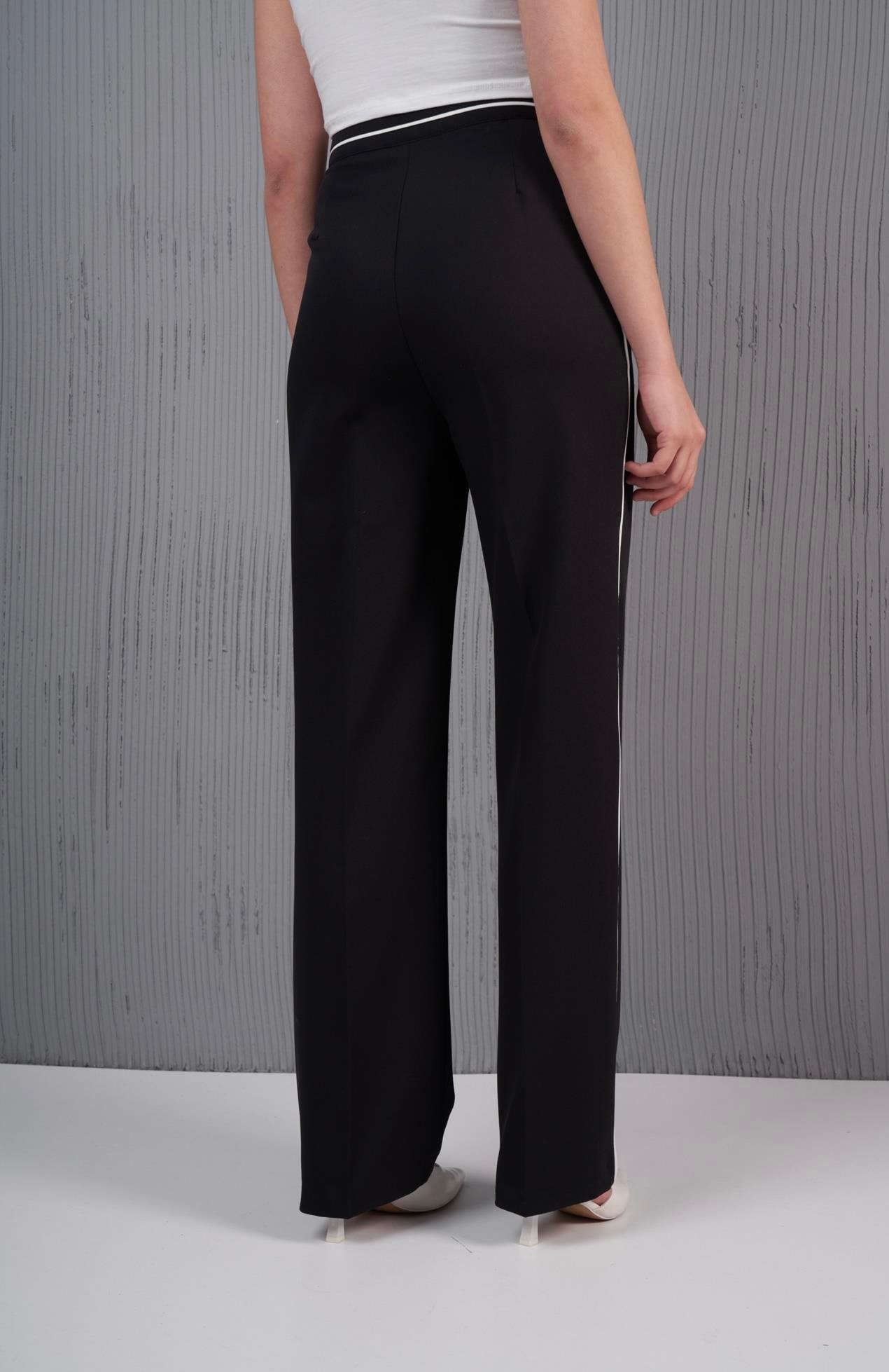 Şerit Detaylı Bol Paça Pantolon Siyah