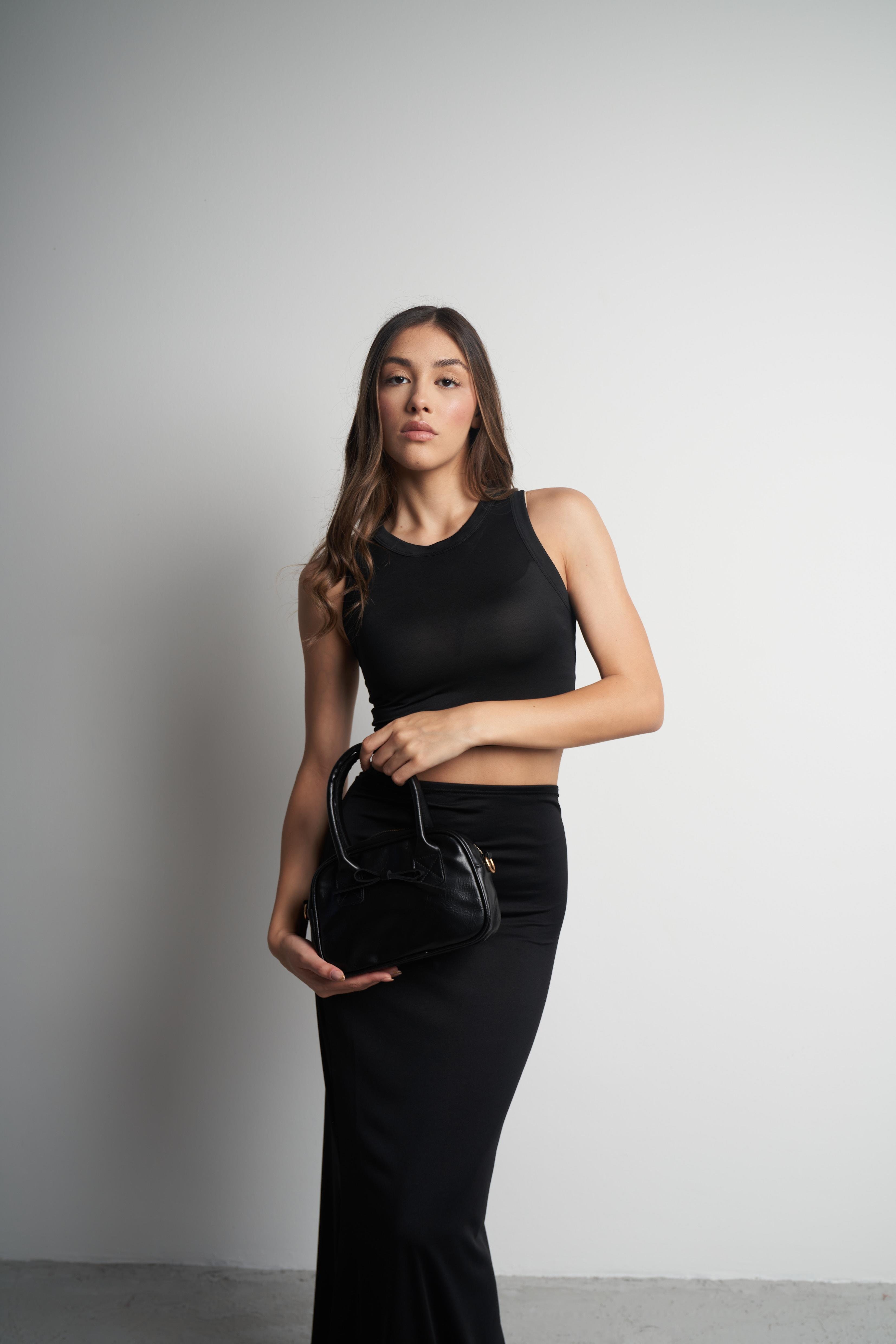 Sıfır Kol Crop Bluz Siyah