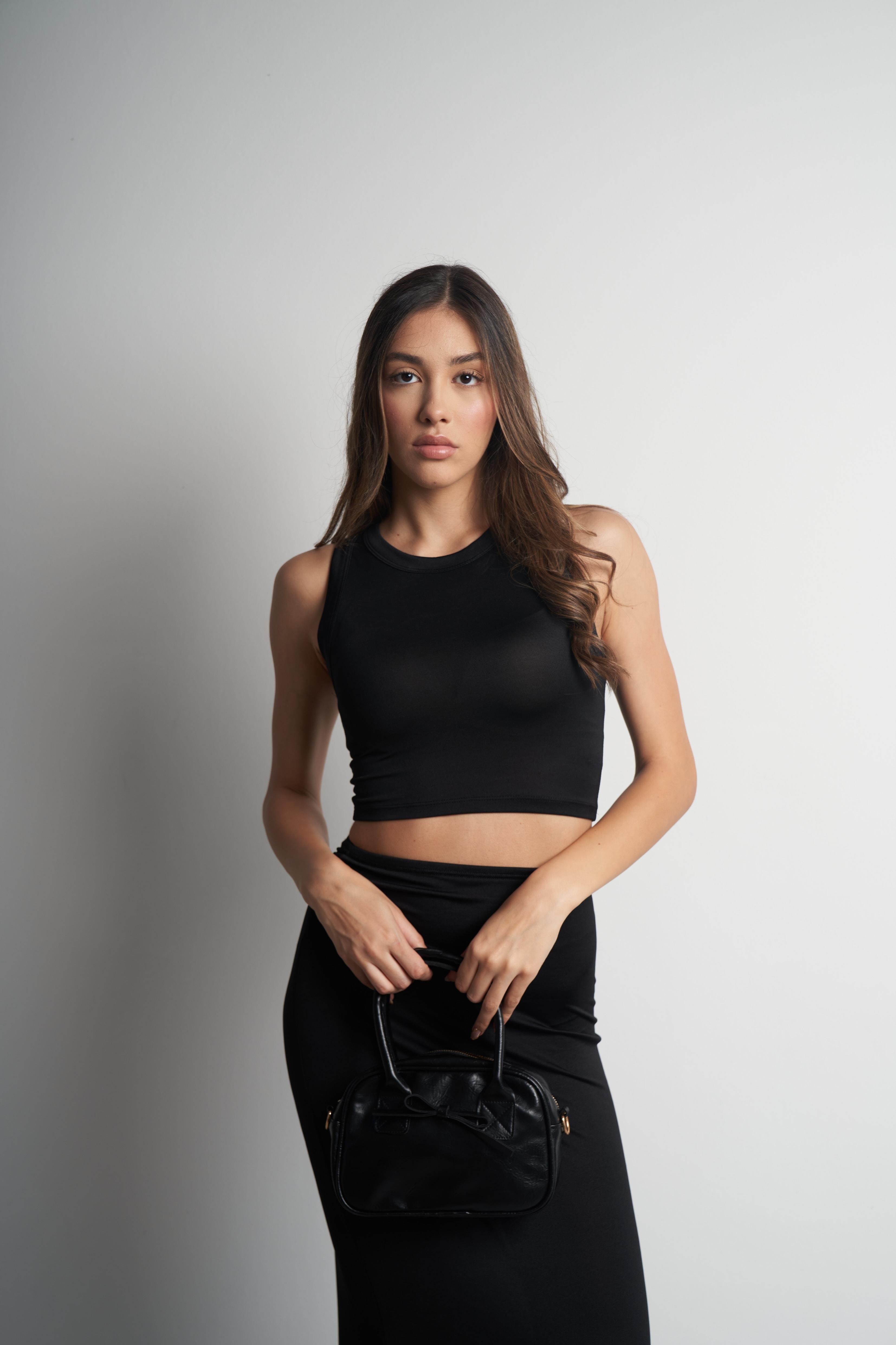 Sıfır Kol Crop Bluz Siyah