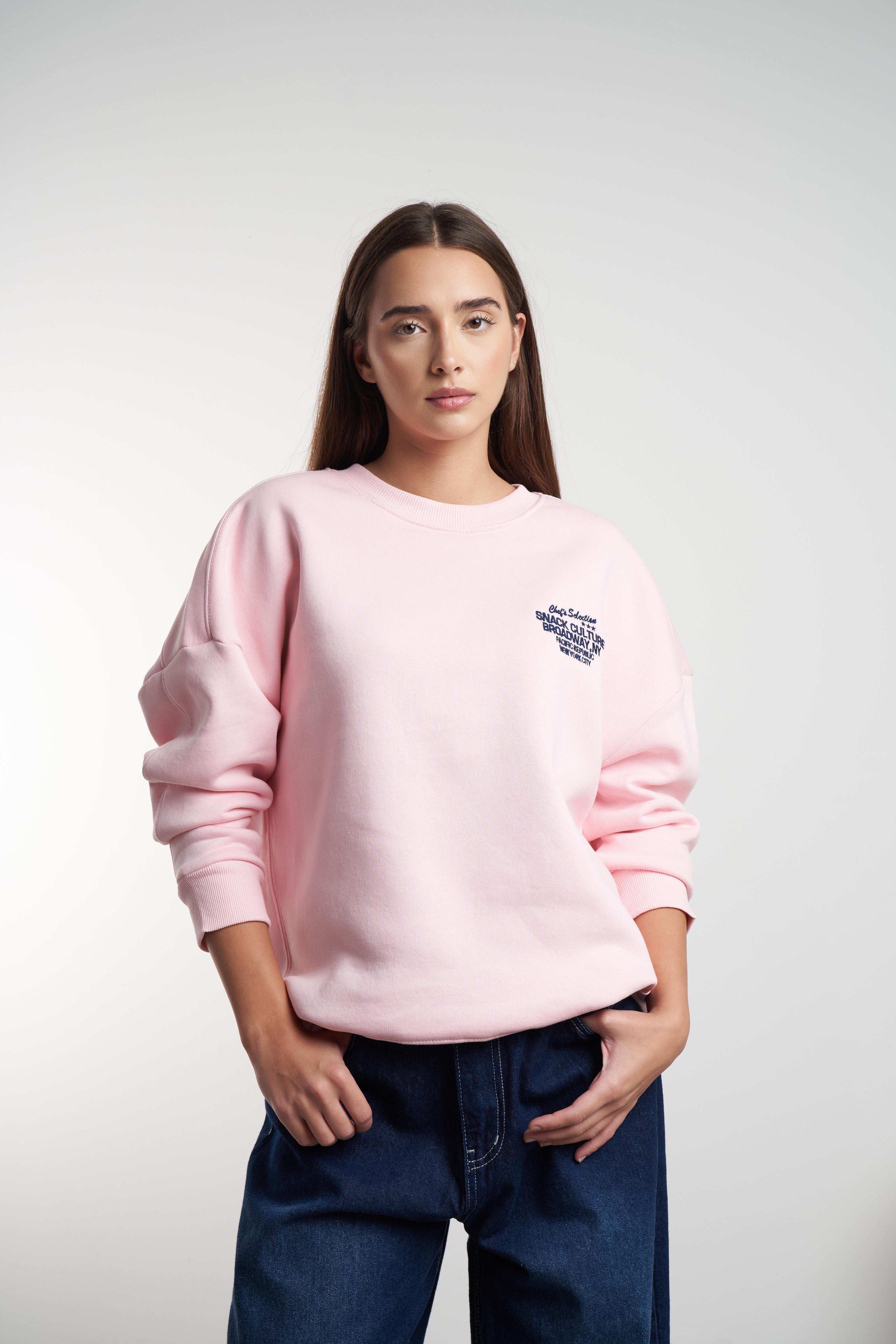 Snack Culture Nakış İşleme Şardonlu Sweatshirt Toz Pembe