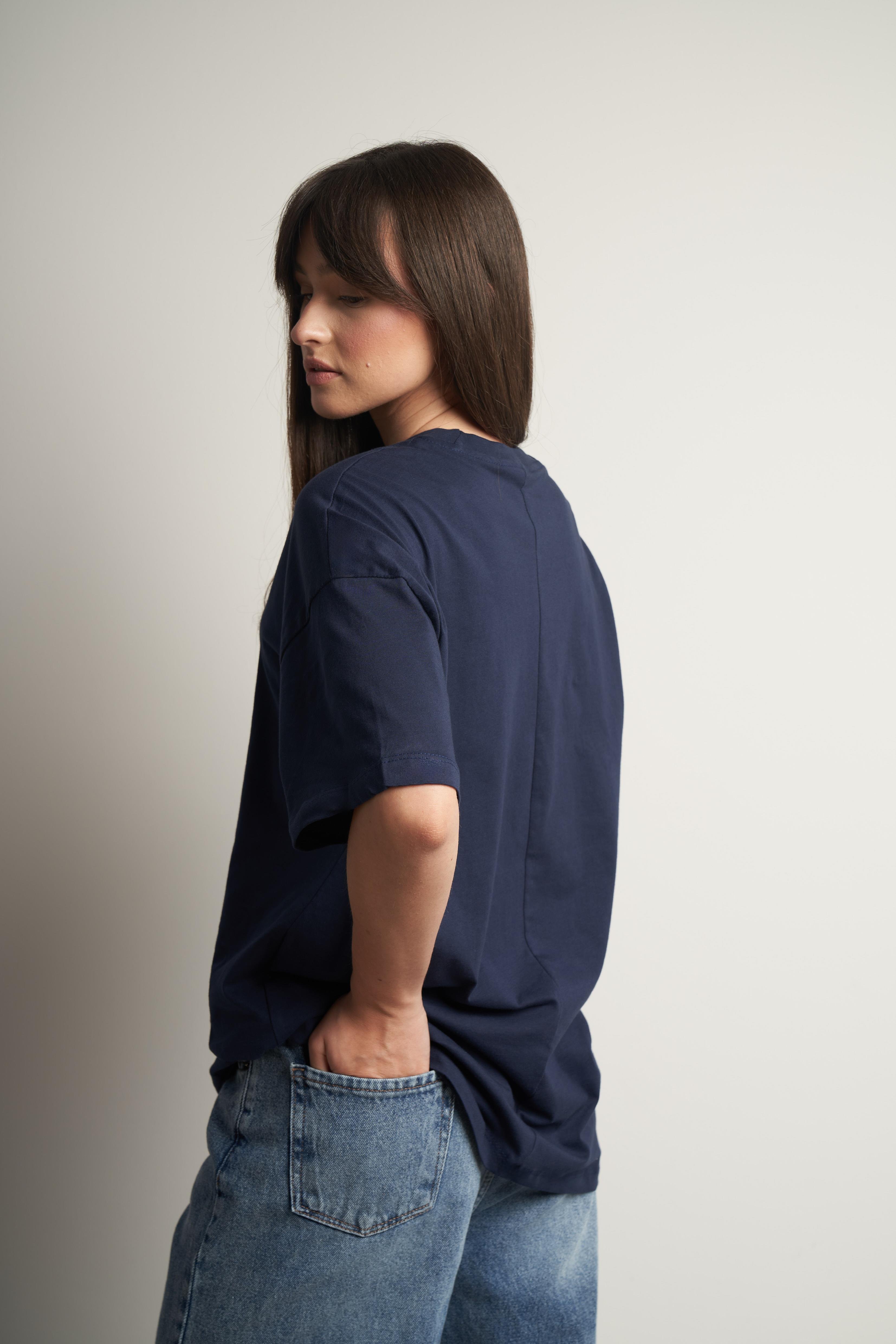 Somewhere Baskılı Oversize Kısa Kol T-shirt Lacivert