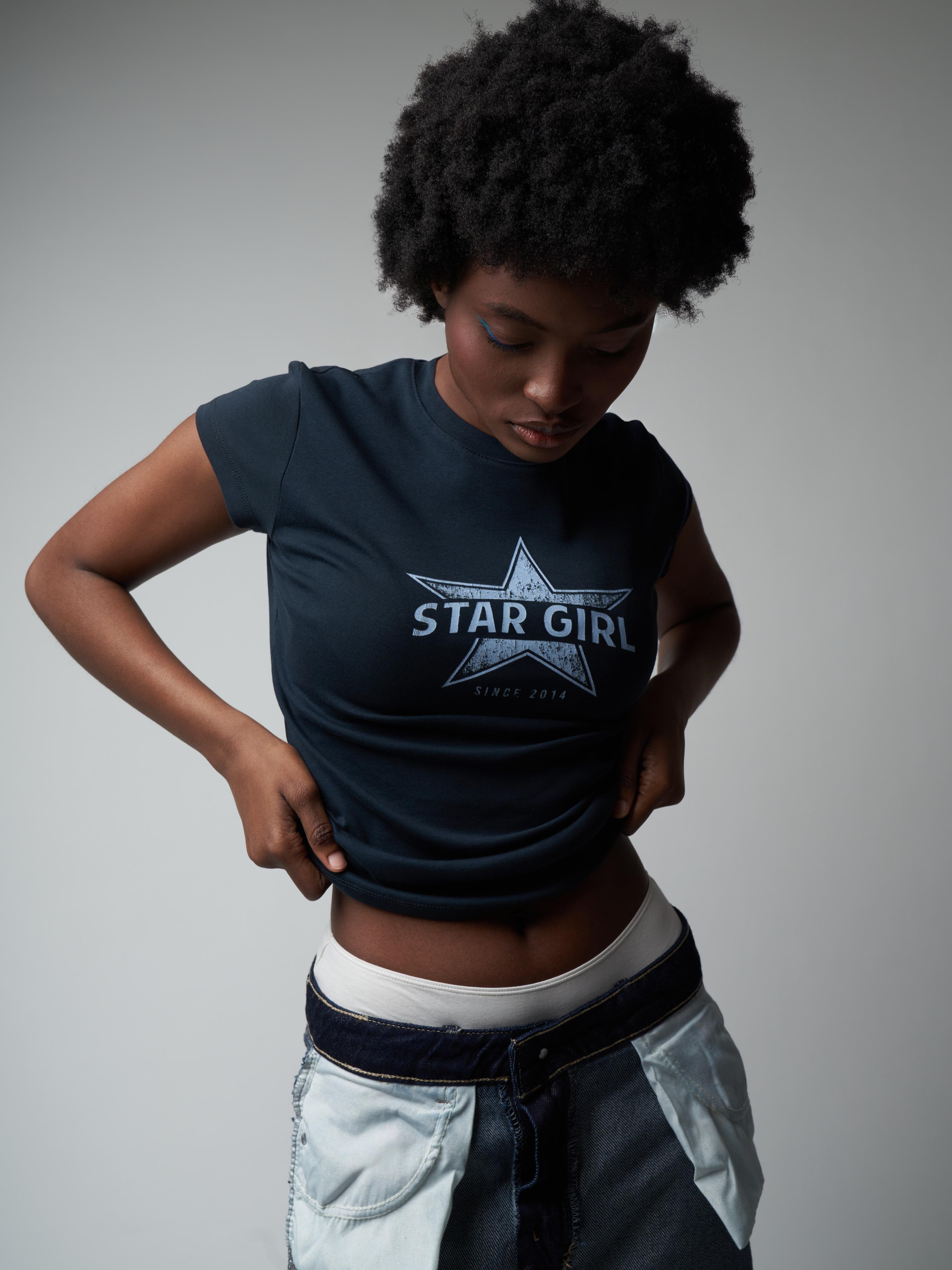 Star Girl Yıldız Baskılı Kısa Kol Bluz Lacivert