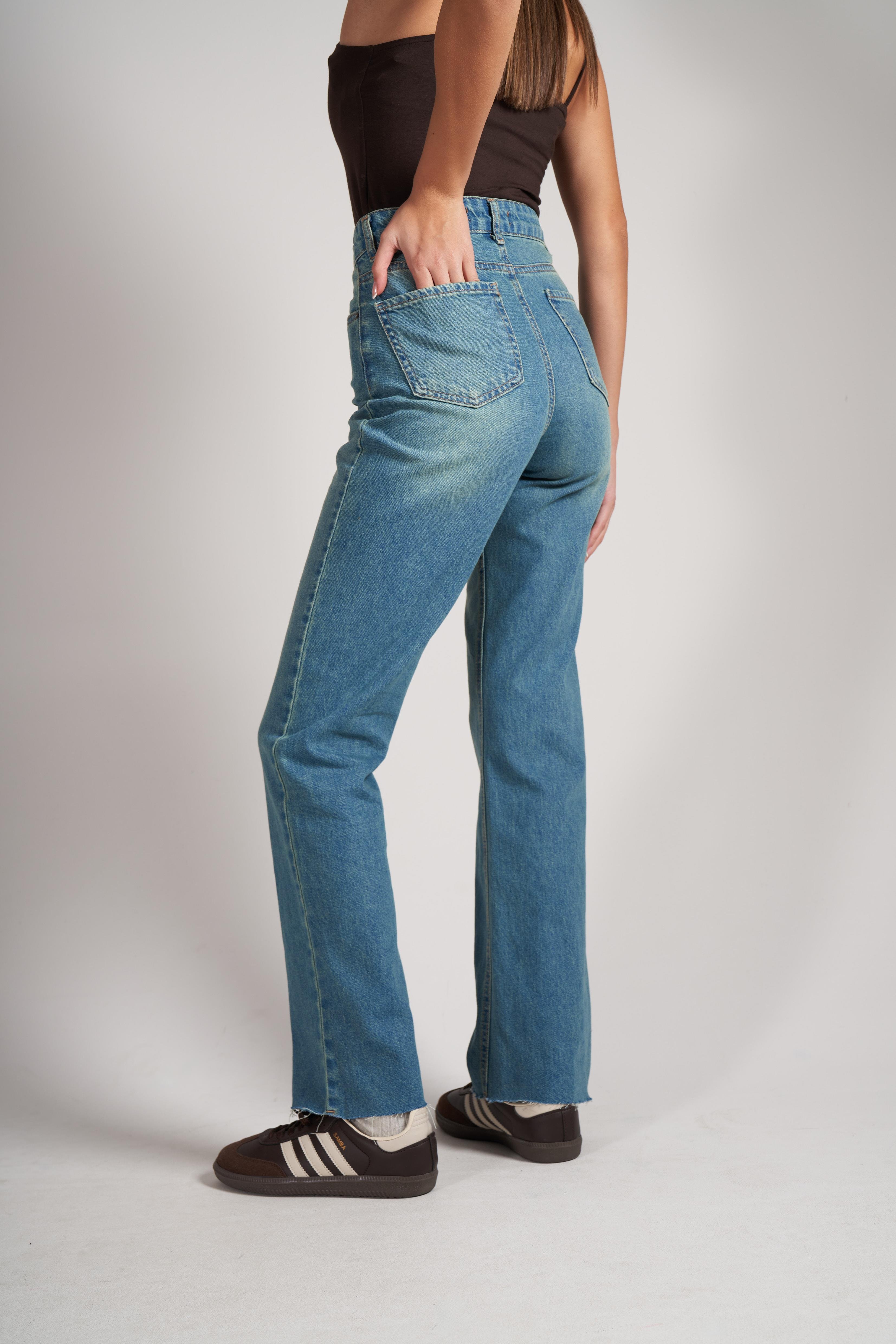 Straight Fit Jean Pantolon Yeşil Tint