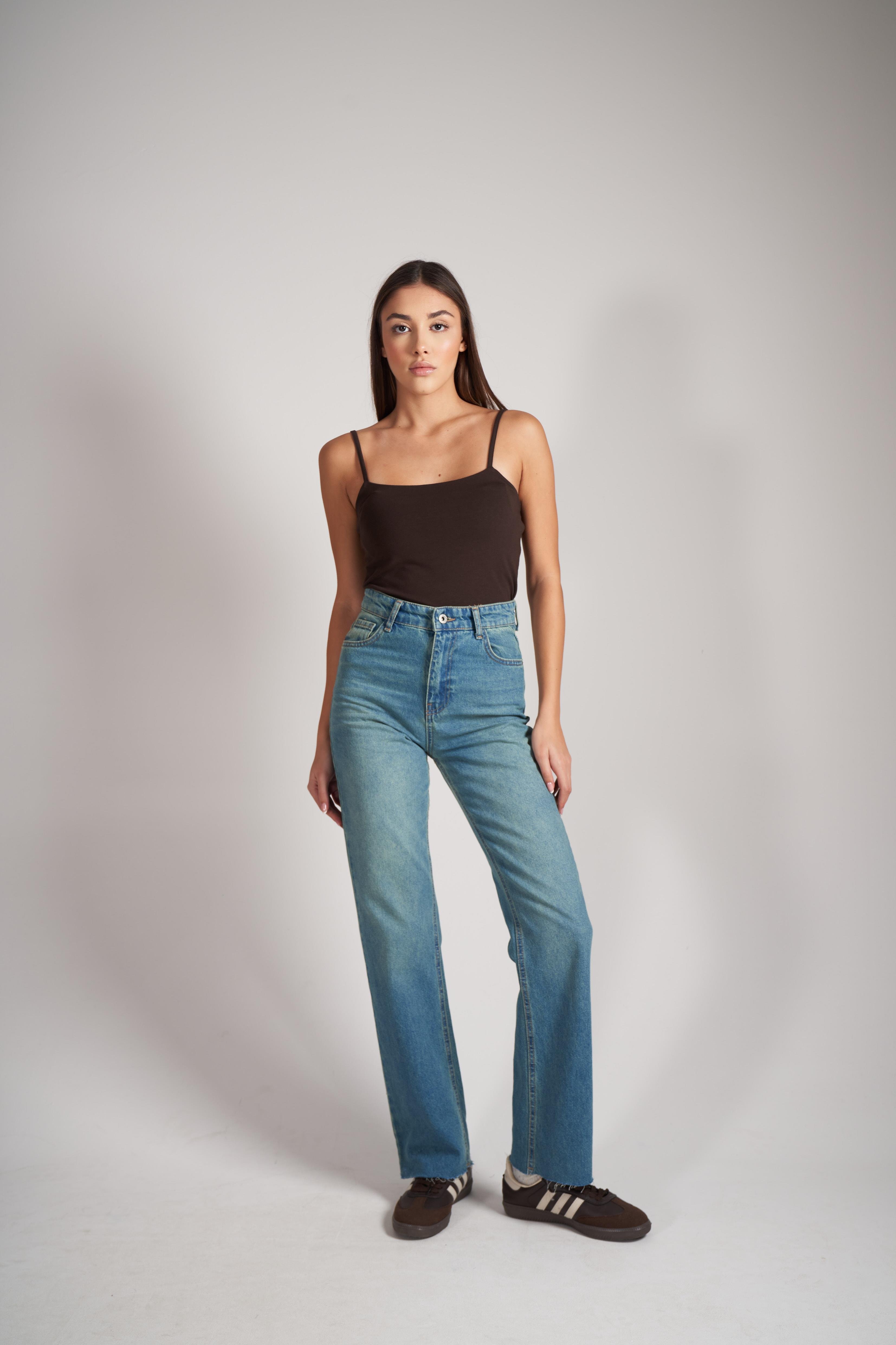 Straight Fit Jean Pantolon Yeşil Tint