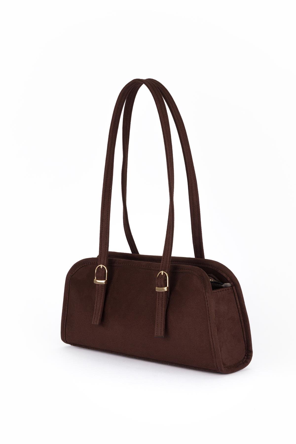 Süet Baget Omuz Çantası Kahve