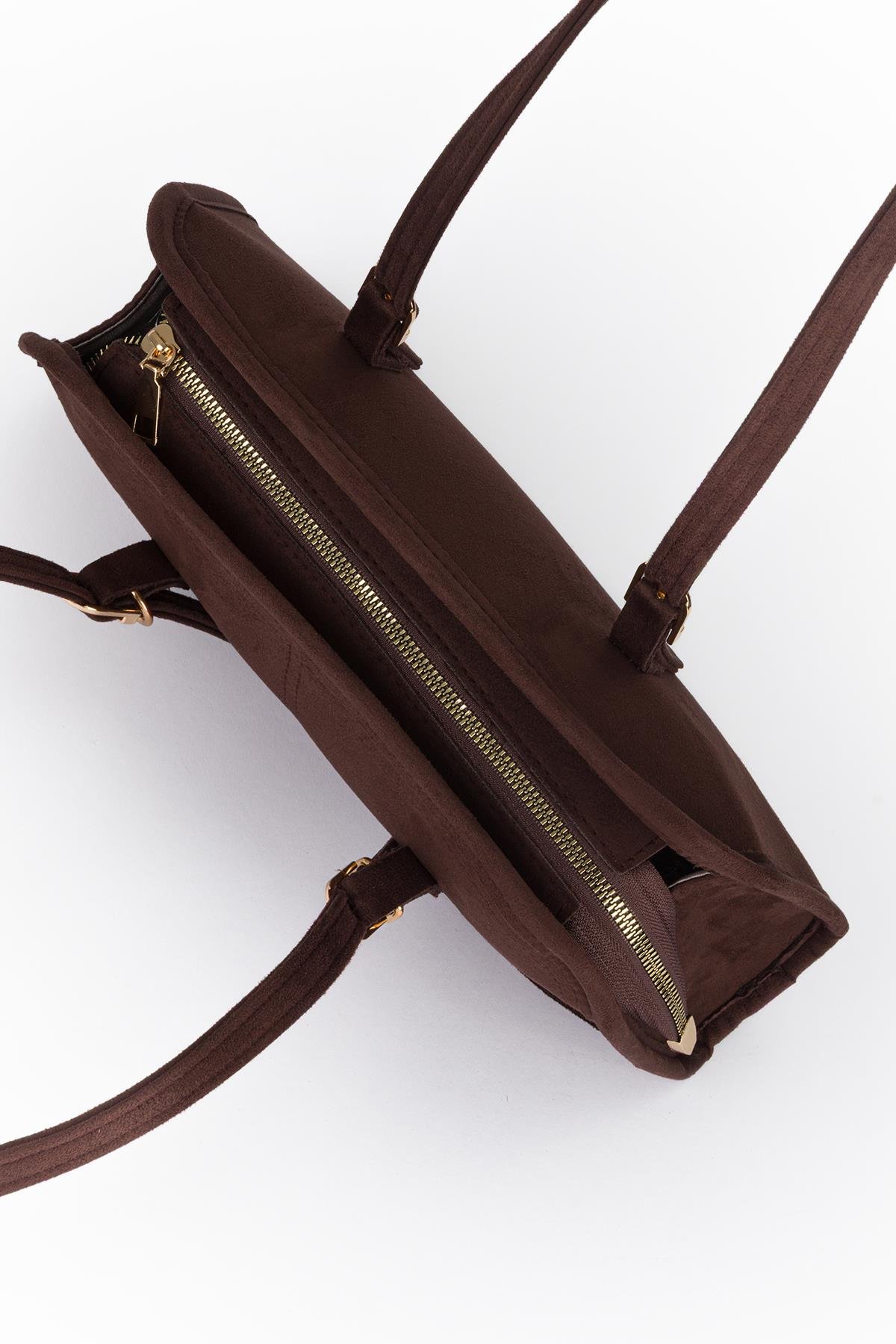 Süet Baget Omuz Çantası Kahve