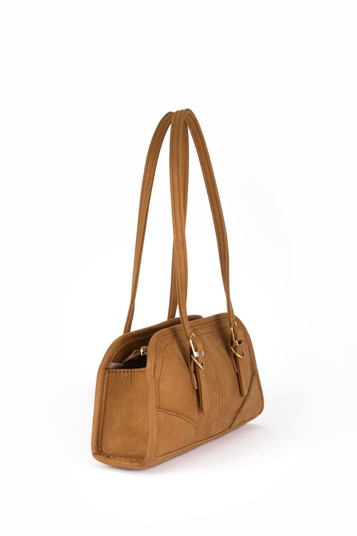 Süet Baget Omuz Çantası Taba