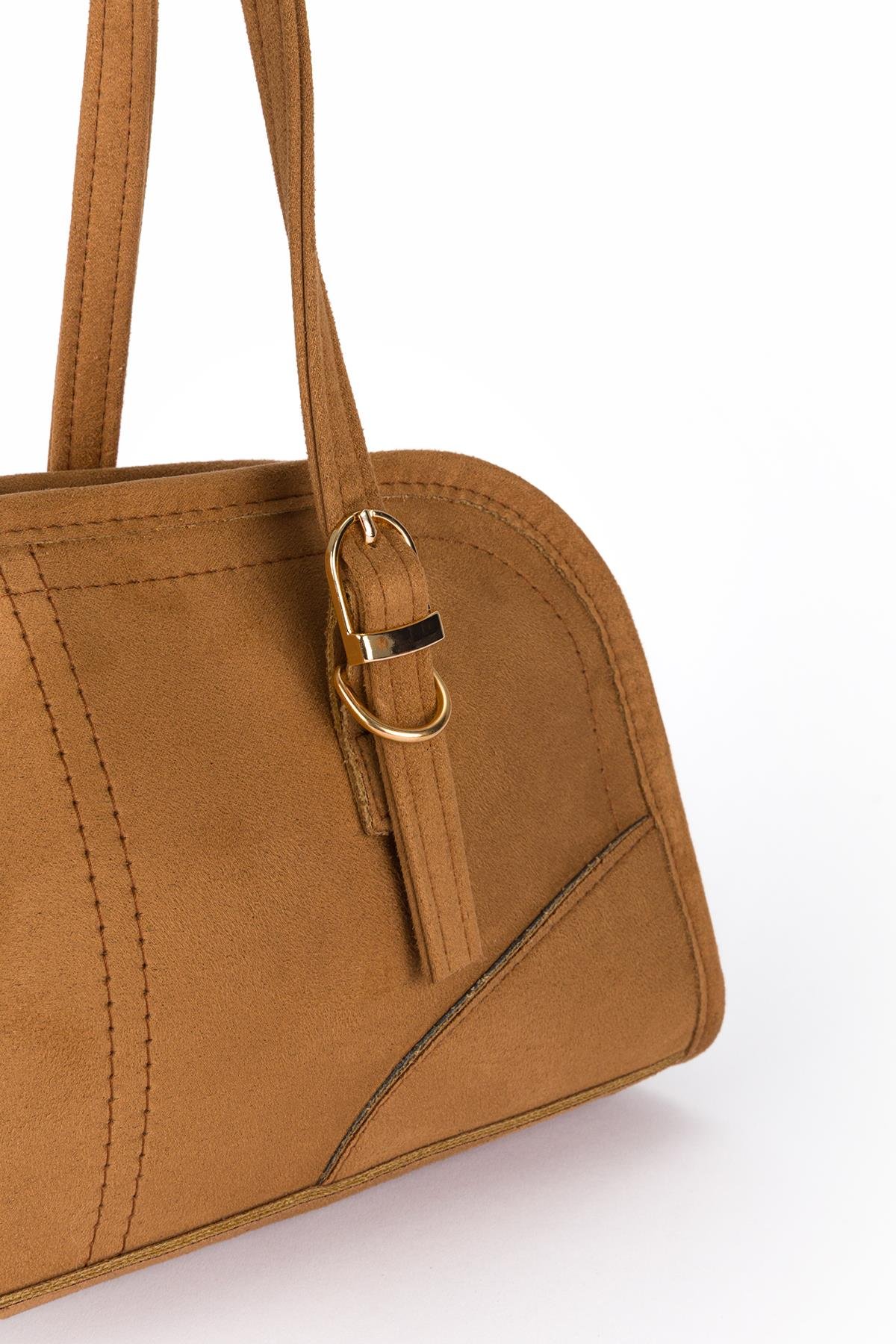 Süet Baget Omuz Çantası Taba