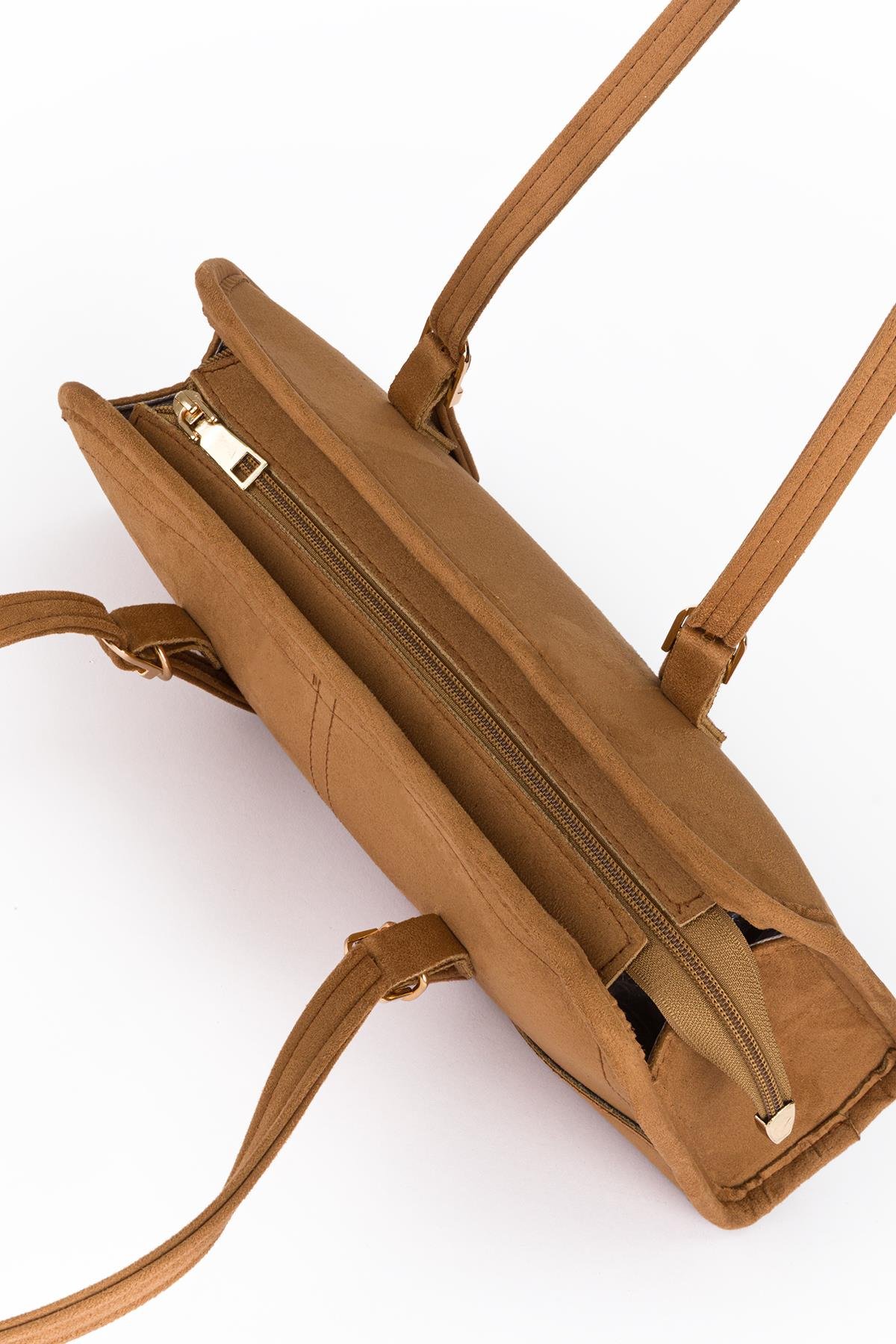 Süet Baget Omuz Çantası Taba