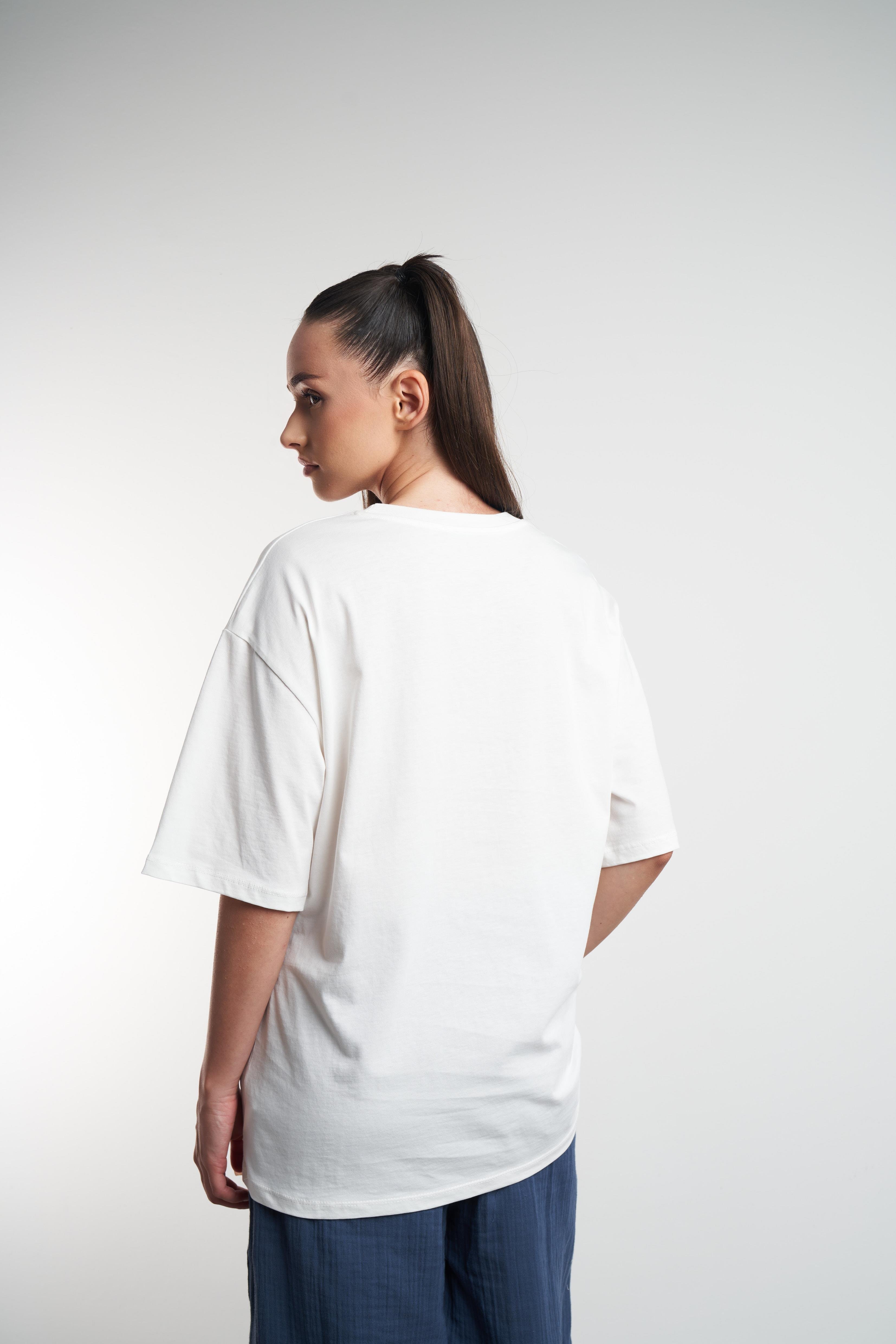 Sunset Garden Baskılı Oversize Kısa Kol T-shirt Ekru
