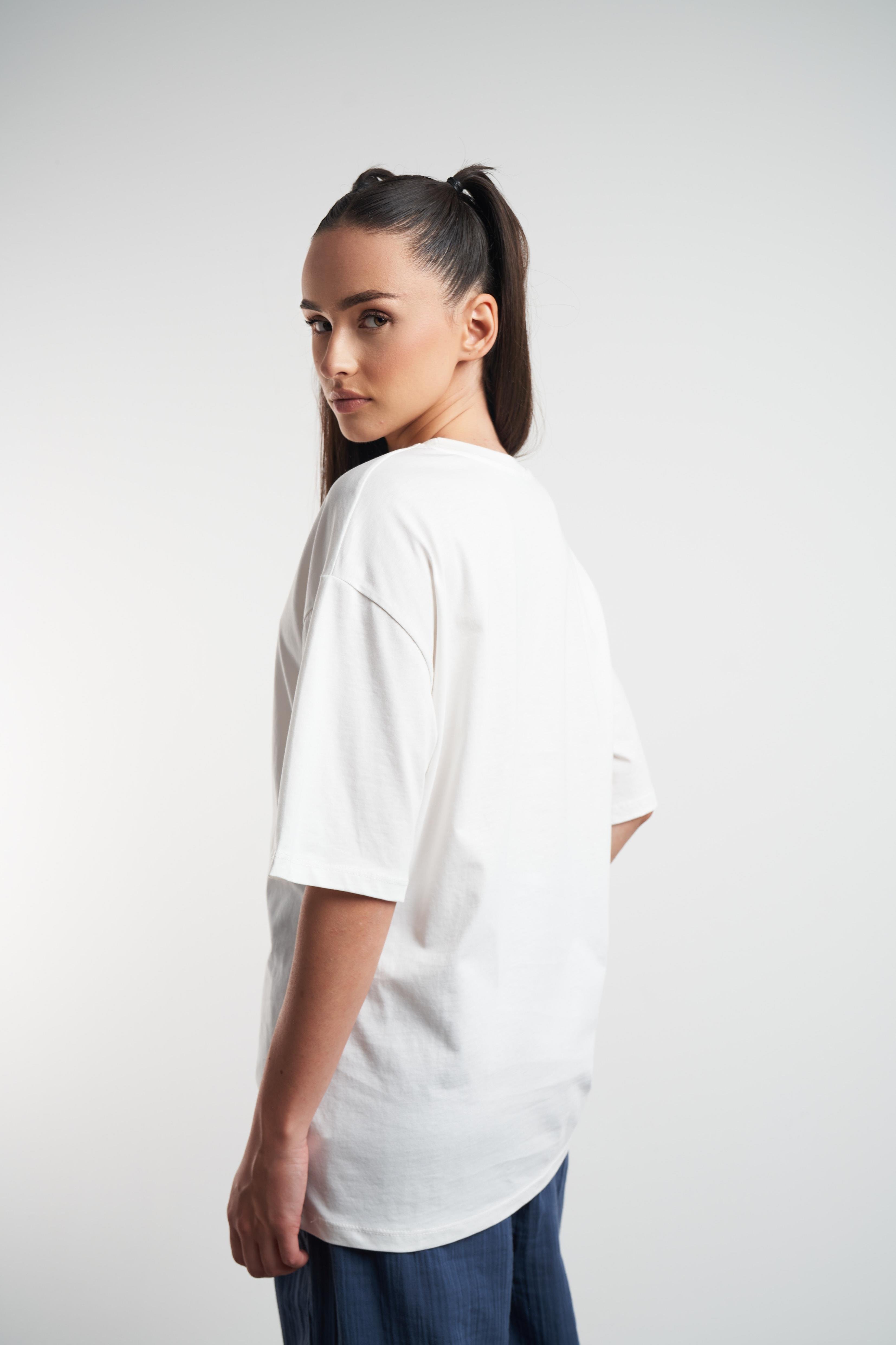 Sunset Garden Baskılı Oversize Kısa Kol T-shirt Ekru