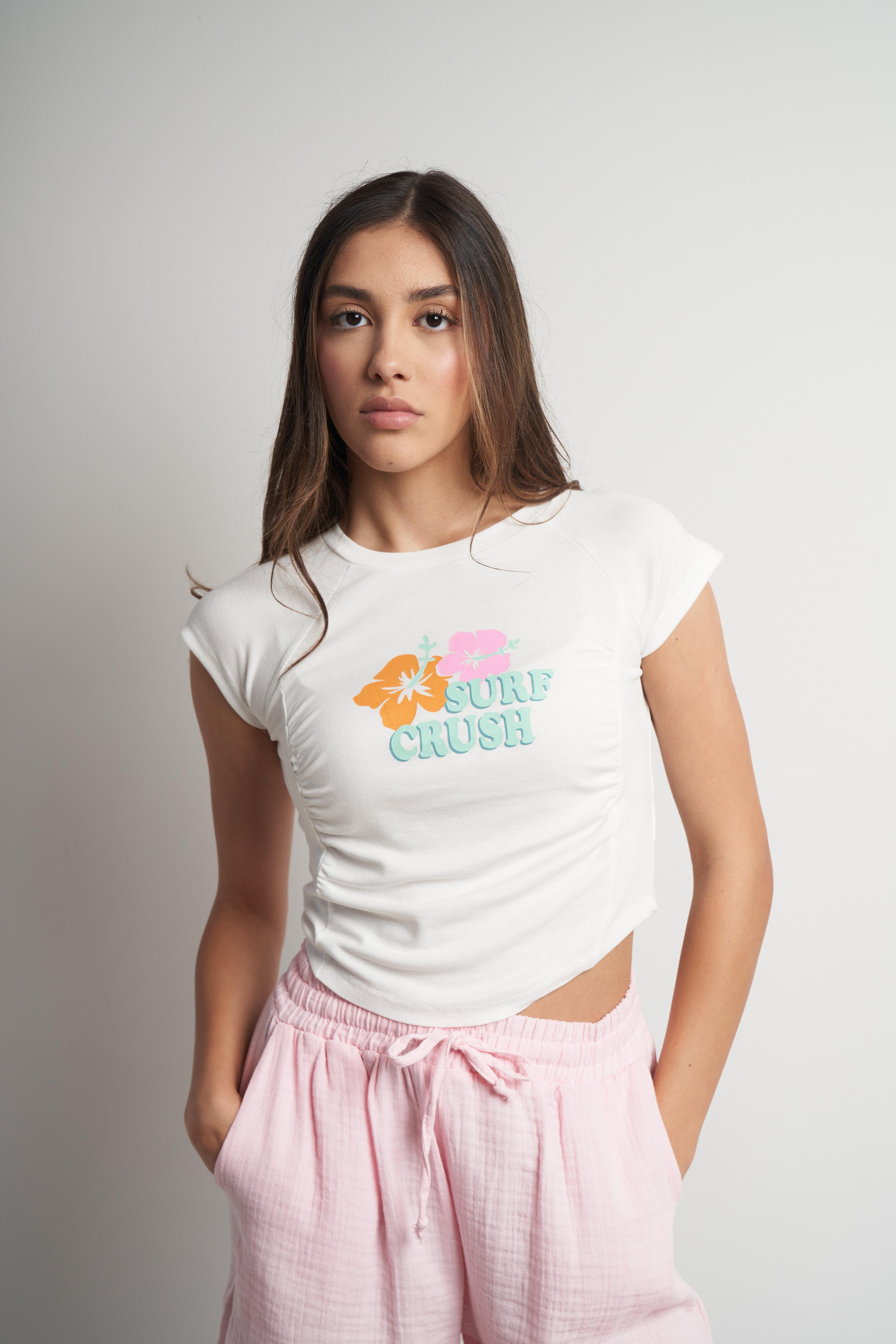 Surf Crush Baskılı Bluz Ekru